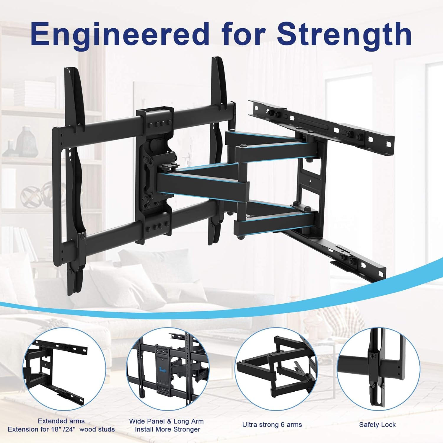 Rentliv TV Wall Mount TV Bracket for 37-70 inch TVs,Full Motion TV Mount with Articulating Extended Arms Tilt Swivel TV Holder with Max VESA 600x400mm and Holding 132 LBS ,Fits 8