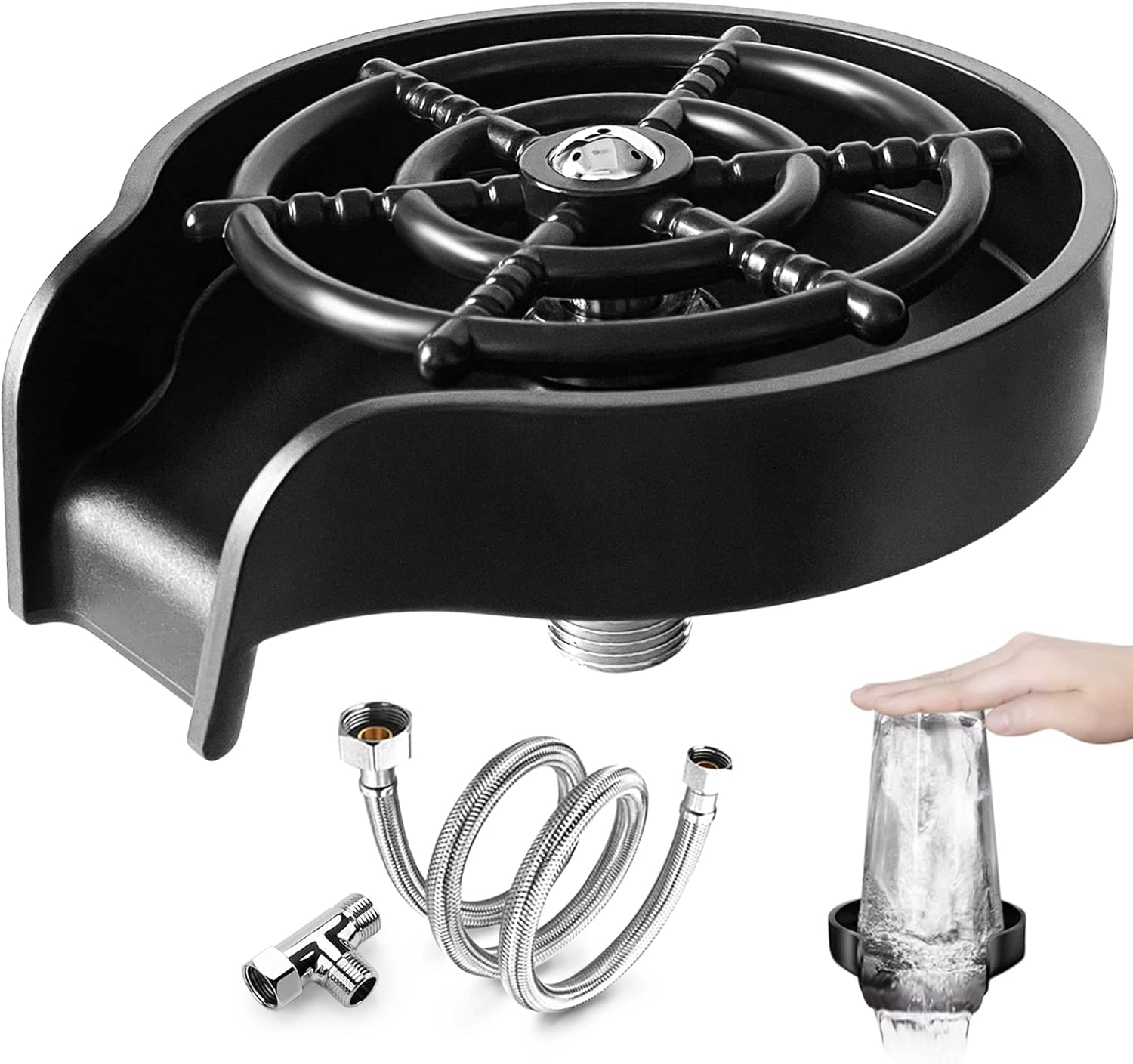 Glass Rinser for Kitchen Sink, Cup Cleaner for Sink, Faucet Glass Bottle Washer Cleaner for Bar Sinks, Kitchen Sink Accessories Automatic Cup Washer - Black