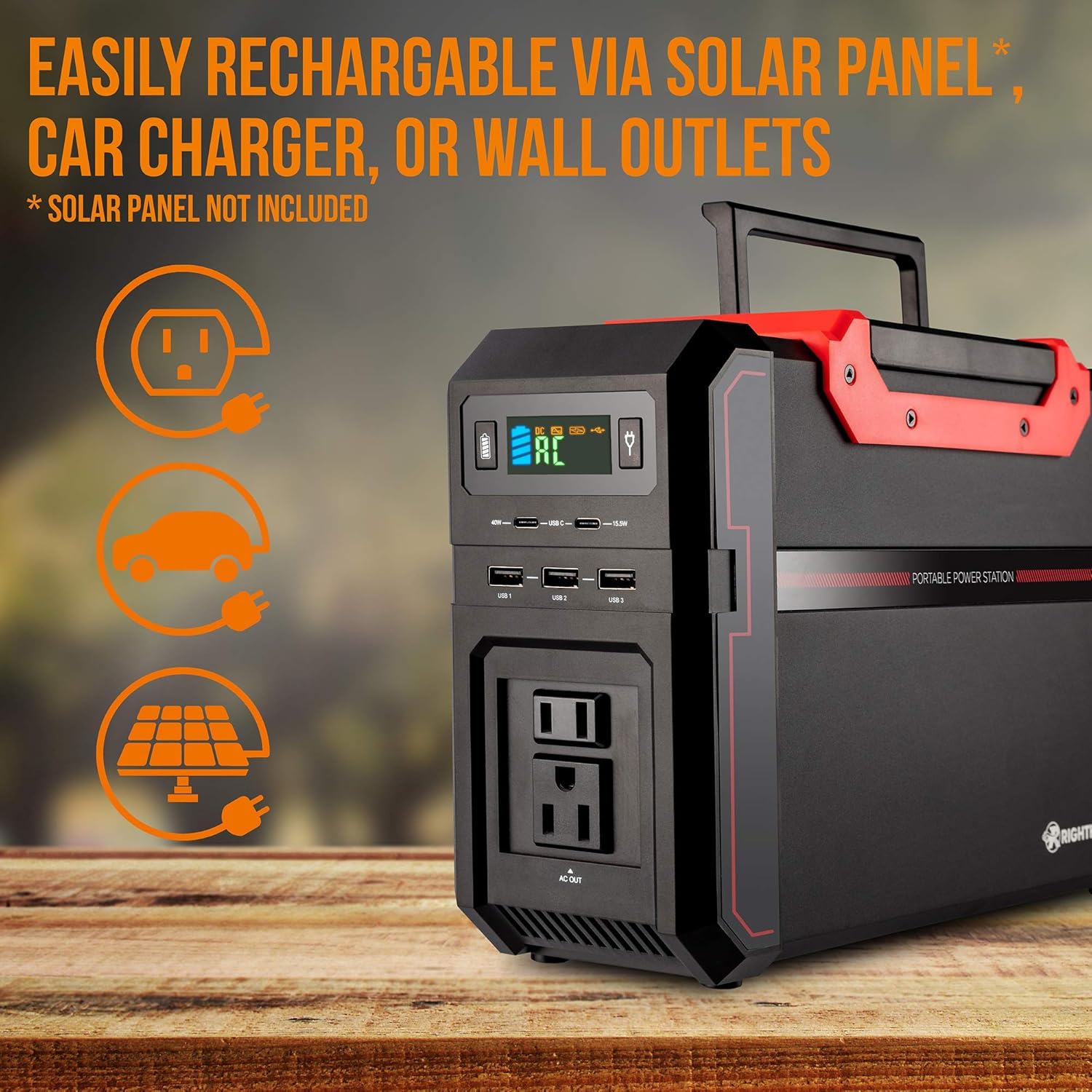 Portable Power Station, 450W Backup Lithium Battery, Dual 110V AC Outlets, 444Wh Solar Generator, 2 USB Type-C, 3 USB-A Ports, 3 DC Ports, for Emergency Camping Outdoors Travel Hunting (Renewed)