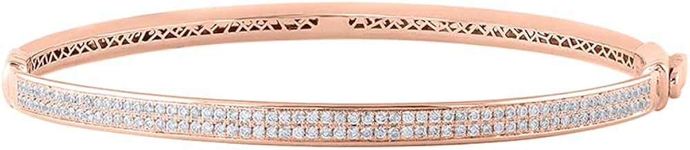3/4 Carat Two Row Diamond Bangle Bracelet in 14K Gold