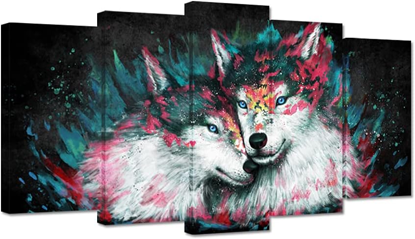 Zlove Large 5 Pieces Wolf Canvas Wall Art Black and White Wolves Animal Wildlife Romantic Love Artwork Giclee Print for Living Room Modern Home Decor Ready to Hang