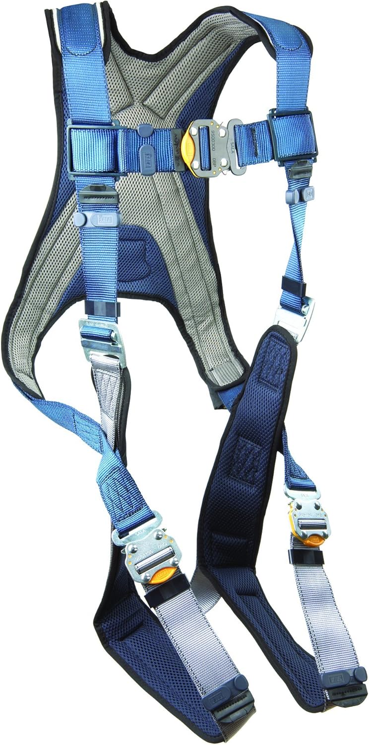 3M DBI-SALA Large ExoFit Full BodyVest-Style Harness With Back D-Ring, Quick Connect Chest And Leg Strap Buckle, Loops For Body Belt And Built-In Comfort Padding,1107977,blue/gray