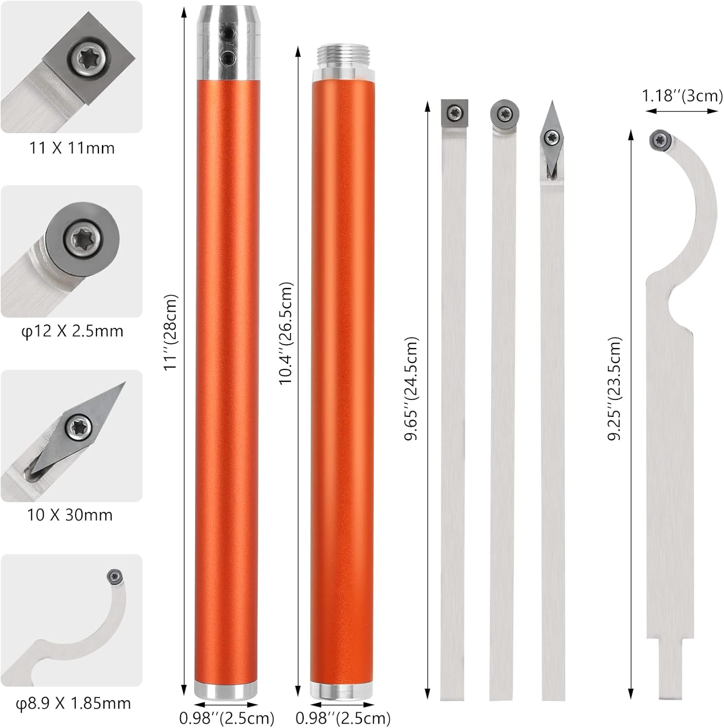 Lifancy Carbide Turning Tools, 8 pcs Wood Turning Tools for Lathe, Swan Neck Hollower, Rougher, Finisher, detachable alloy handle, Carbide Lathe Tools