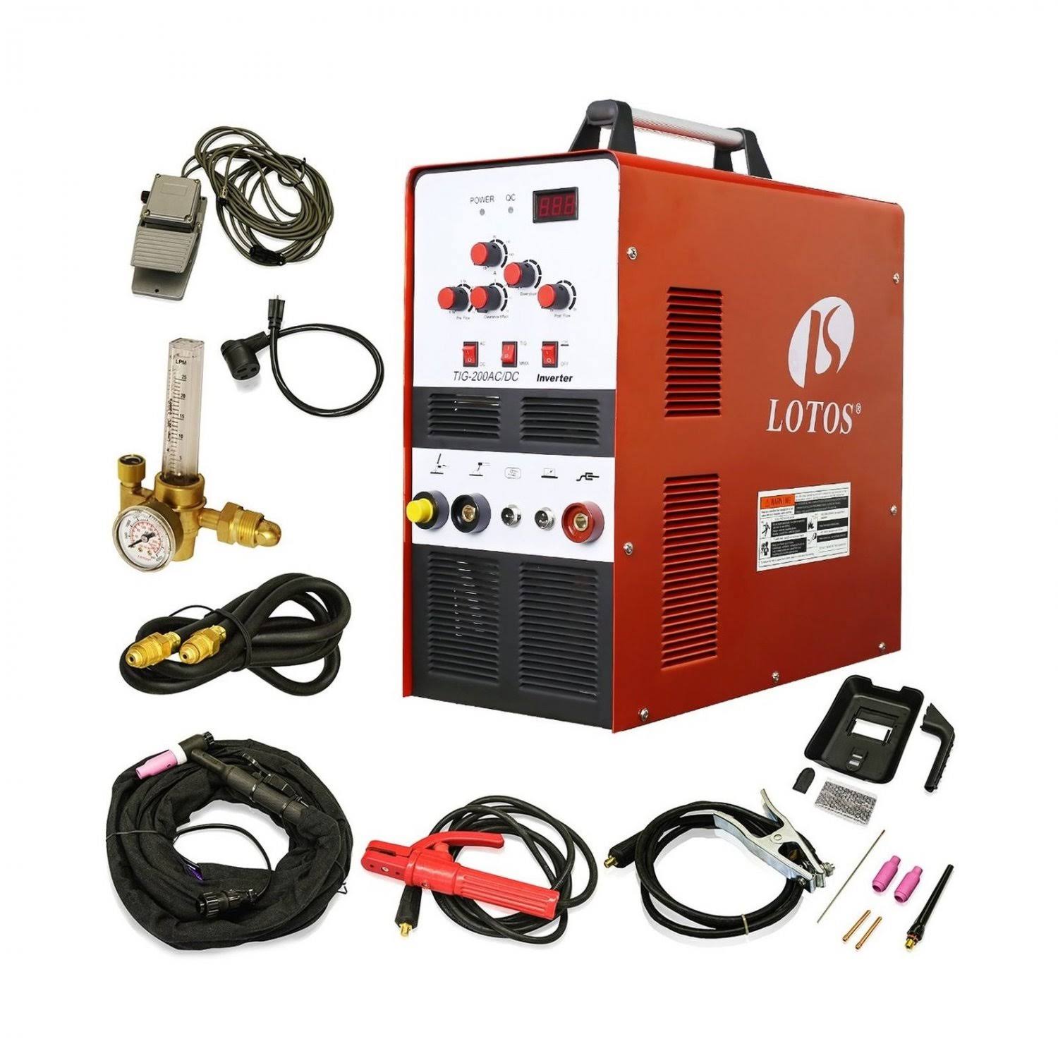 Lotos Tig200 200A AC/DC Aluminum TIG/Stick Welder Square Wave Inverter with Pedal and Mask