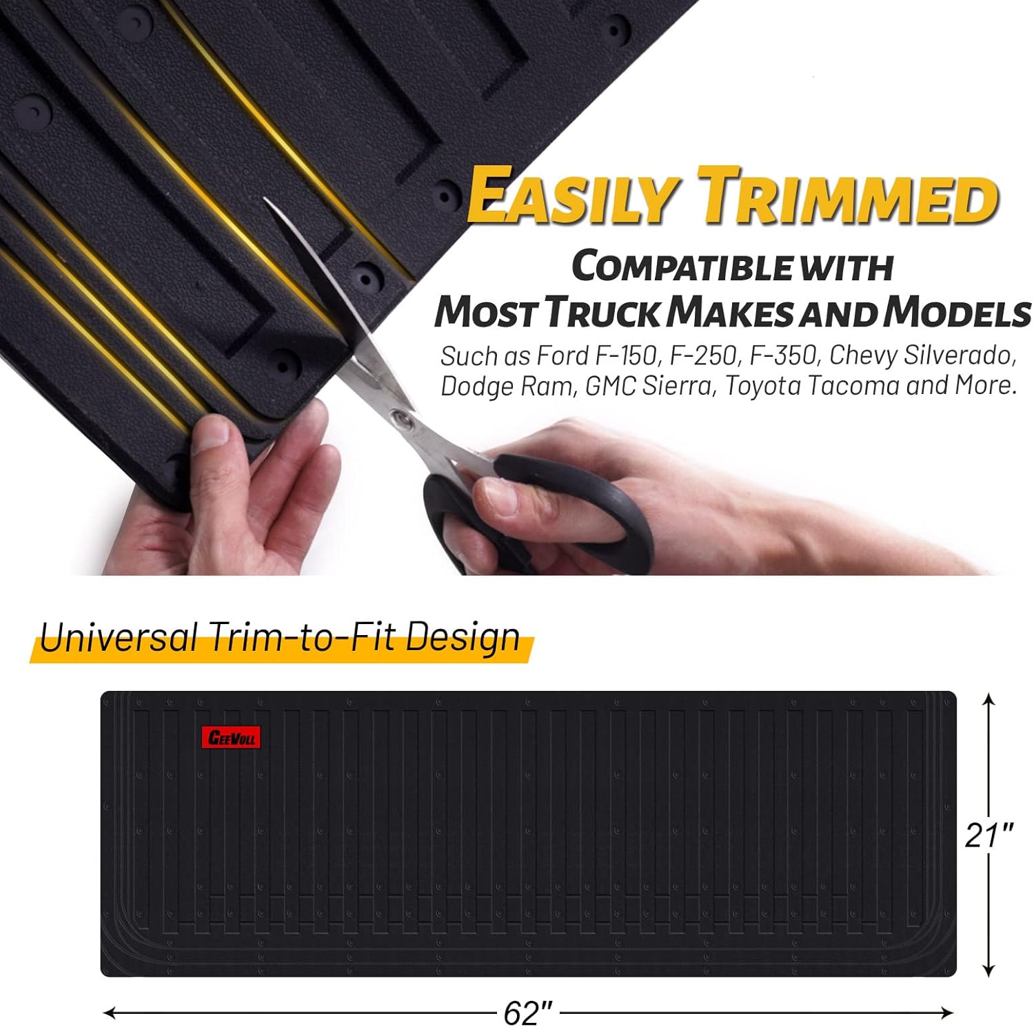 GEEVOLL Black Universal Trim-to-Fit Truck Bed Tailgate Mat, 62