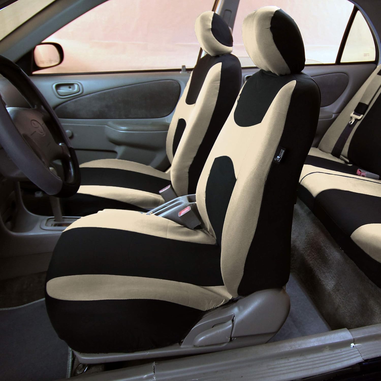 FH Group Light Breathable Durable Washable Flat Foam Padding Cloth Full Set Car Seat Covers, Airbag & Split Compatible w Gift - Universal Fit for Cars Trucks and SUVs (Black)