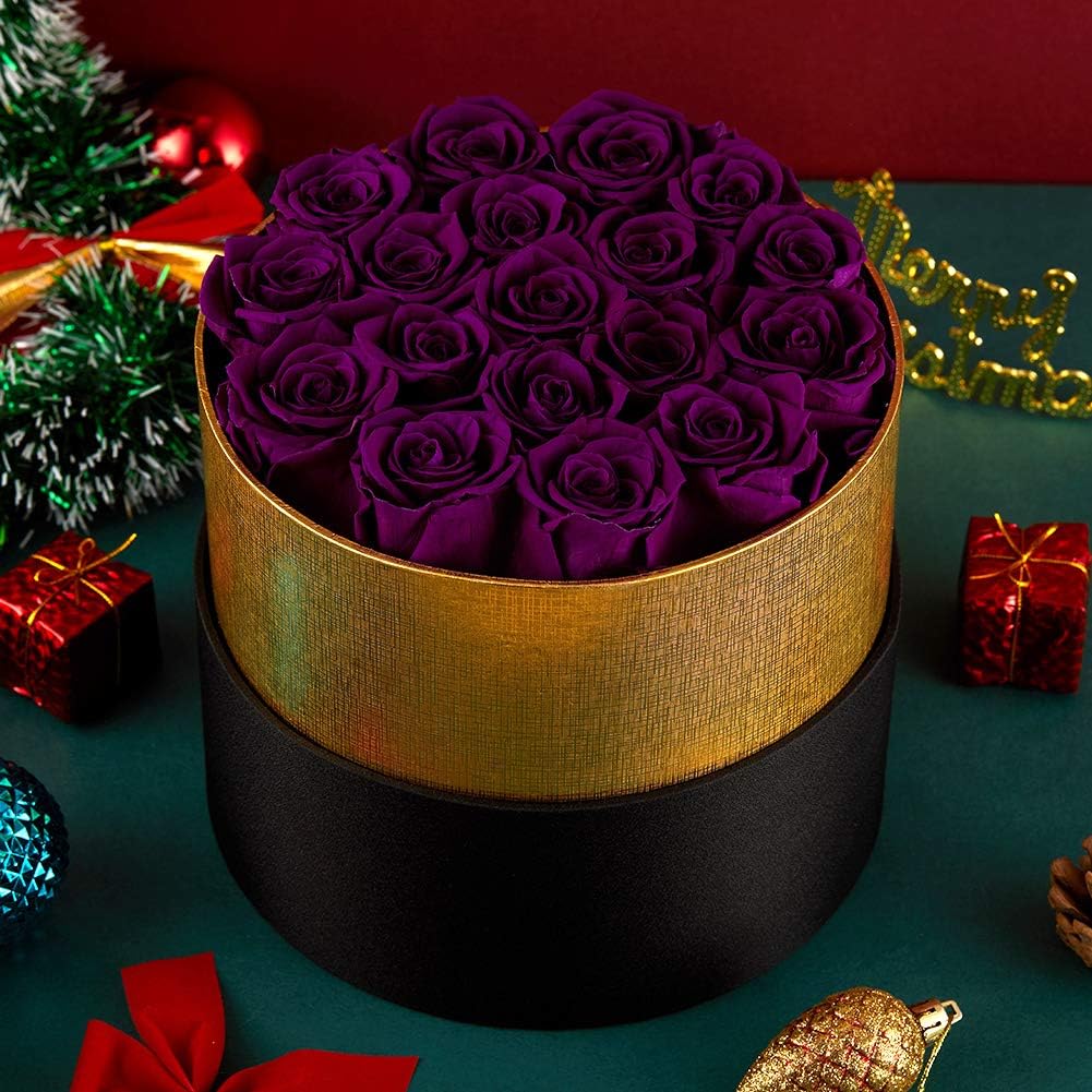 Eterfield Real Roses Handmade Preserved Roses in a Box That Last a Year Gift for Her (Round Black Box, Red Rose)