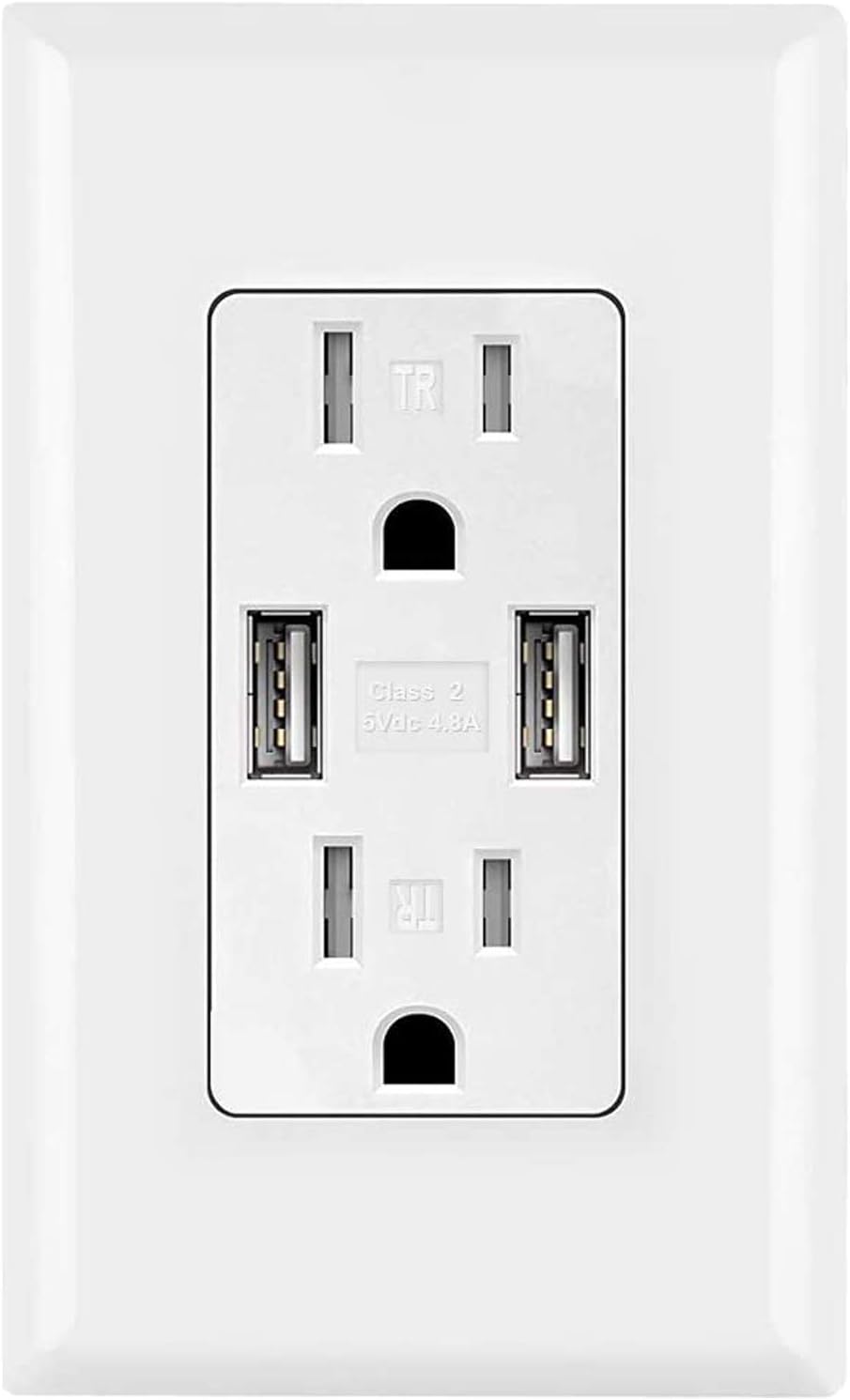 USB Charger Wall Outlet Dual High Speed Receptacle 15 Amp, Smart 4.8A Fast Charging Capability, Tamper Resistant Outlet Wall Plate Included UL Listed White MICMI C48 (4.8A USB Outlet 1pack)