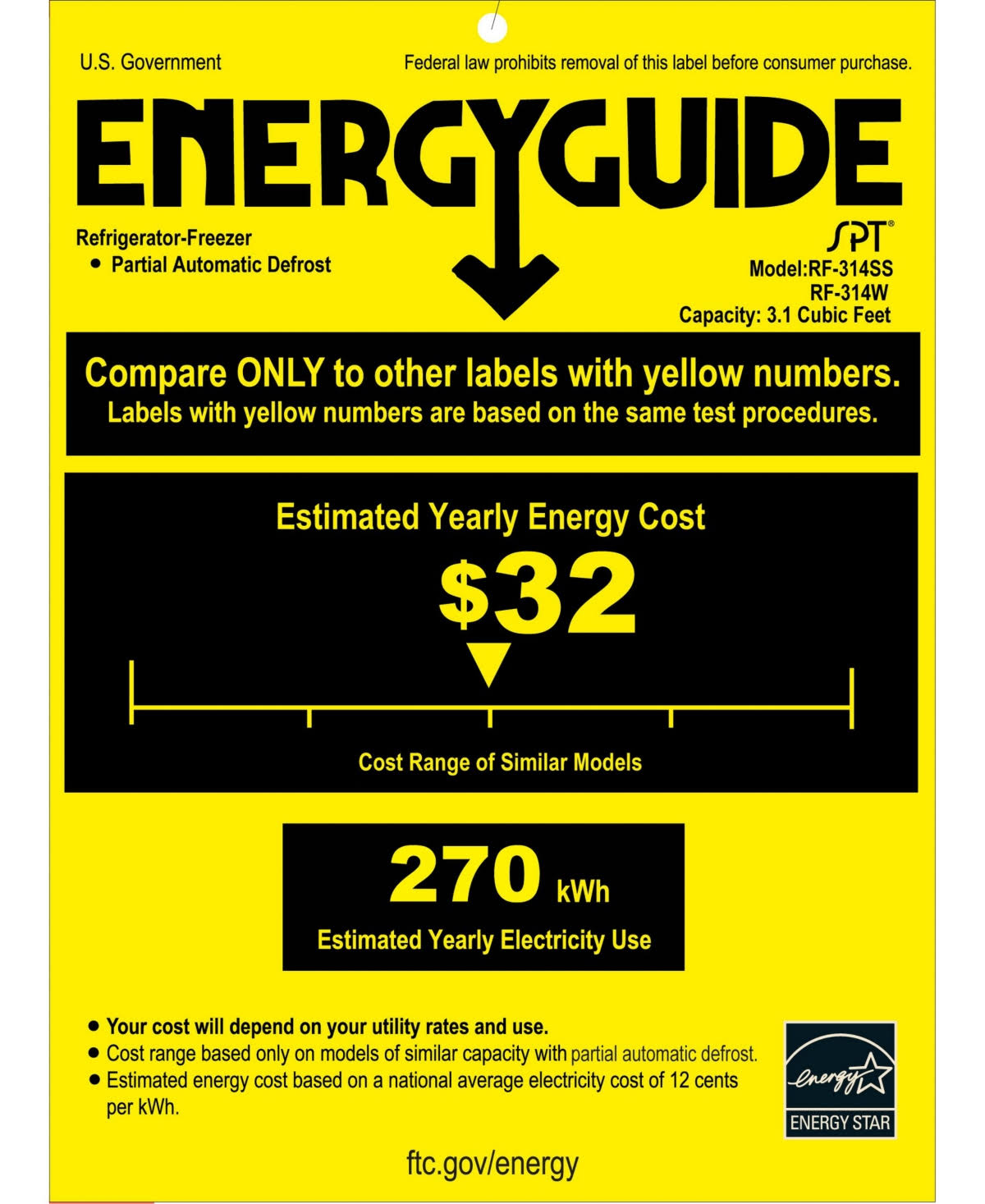 Sunpentown RF-314W Double Door Compact Refrigerator - 3.1 cu ft - White