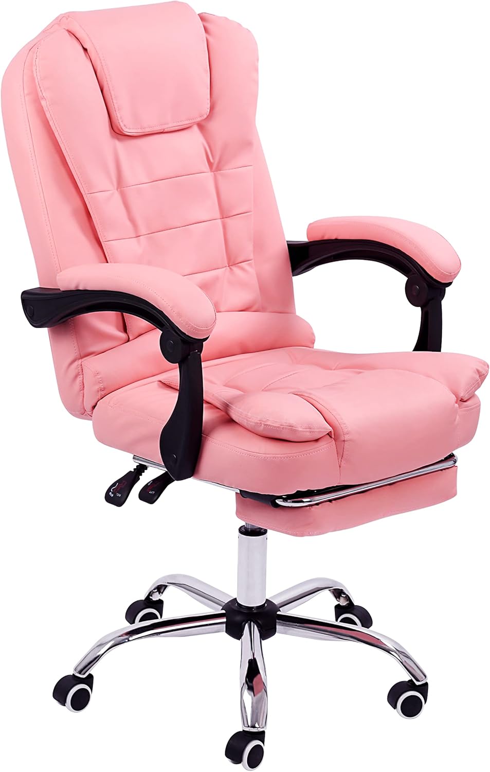 Pink Gaming Chair, Cute Kawaii Computer Game Chair Racing Executive Ergonomic Adjustable Swivel Task Massage Chair with Lumbar Support and Retractable Footrest of Backrest Thickening Sponges