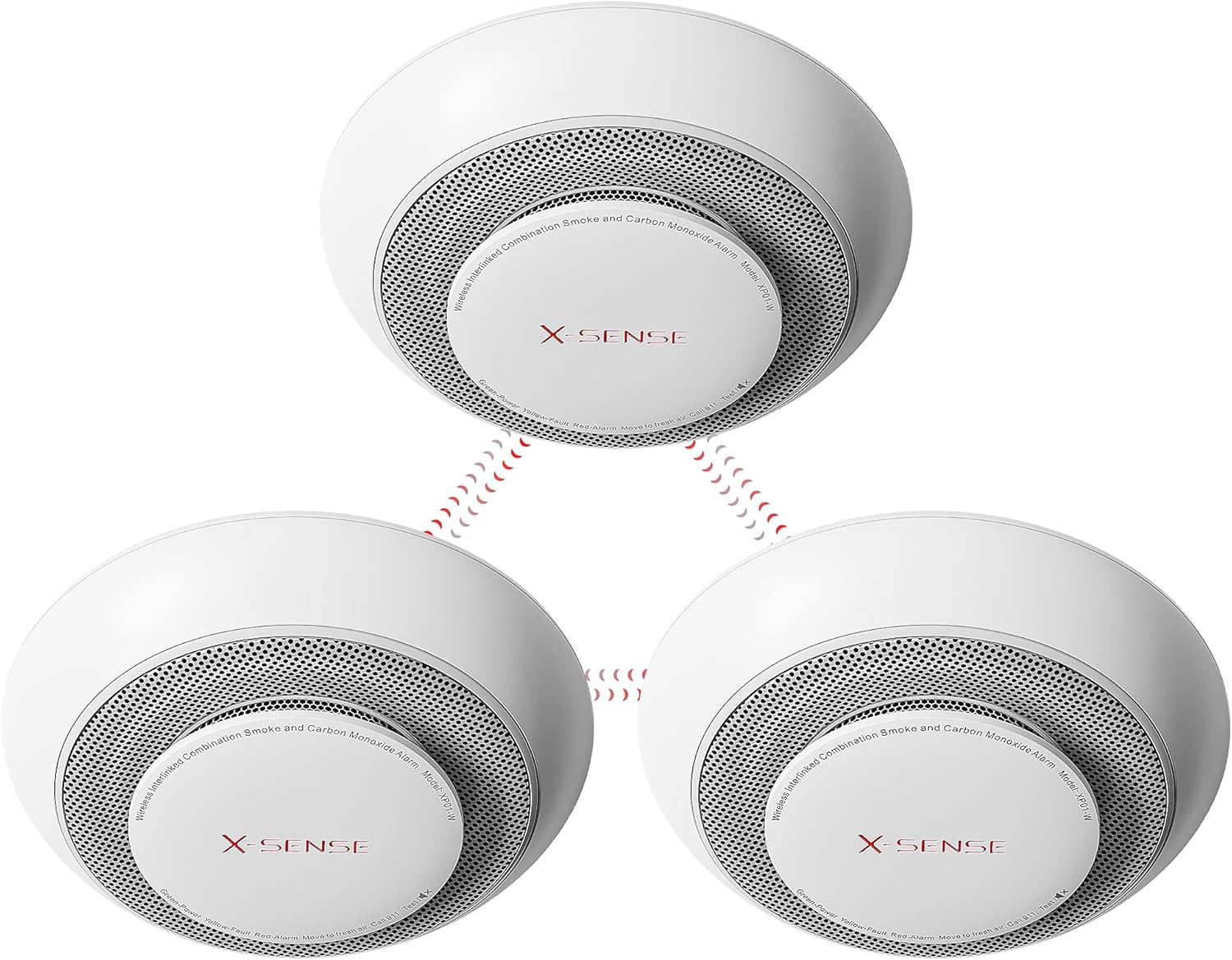 X-Sense 10 Years Battery Wireless Interconnected Combination Smoke Carbon Monoxide Detector Alarm with , Large Silence Button, Over 820 ft Transmission Range, XP01-W, 3-Pack