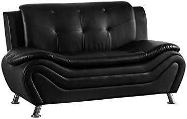 Kingway Furniture Gilan Faux Leather Living Room Loveseat in Black and Red