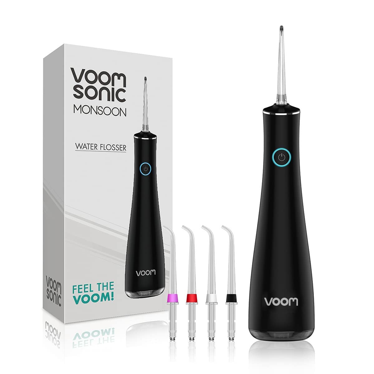 Voom Sonic Monsoon Water Flosser Feel The Voom Rechargeable Portable Oral Irrigator Waterproof IPX7 - Black