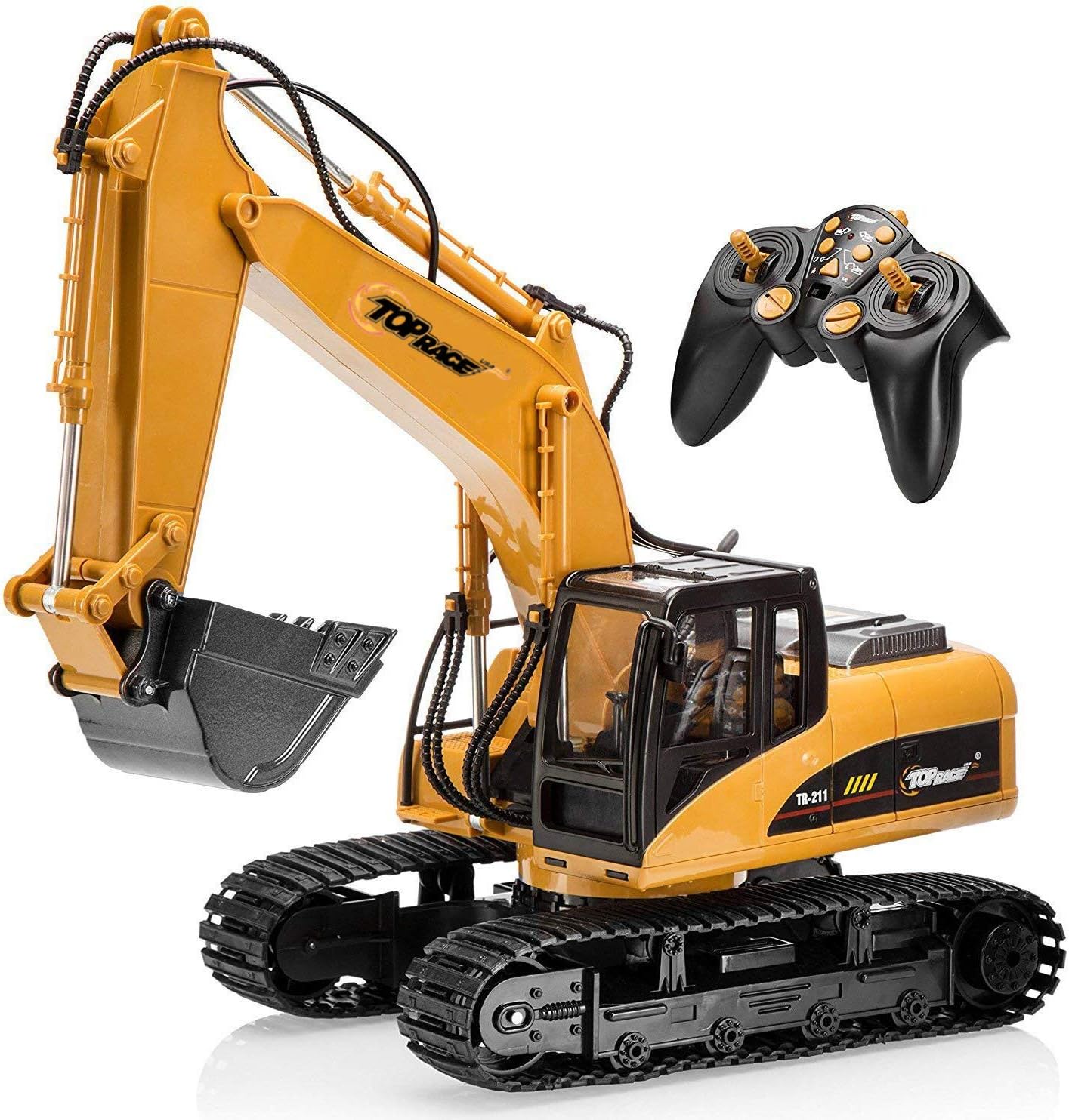 Top Race 15 Channel Full Functional Remote Control Excavator Construction Tractor, Excavator Toy with 2.4Ghz Transmitter and Metal Shovel – TR 211