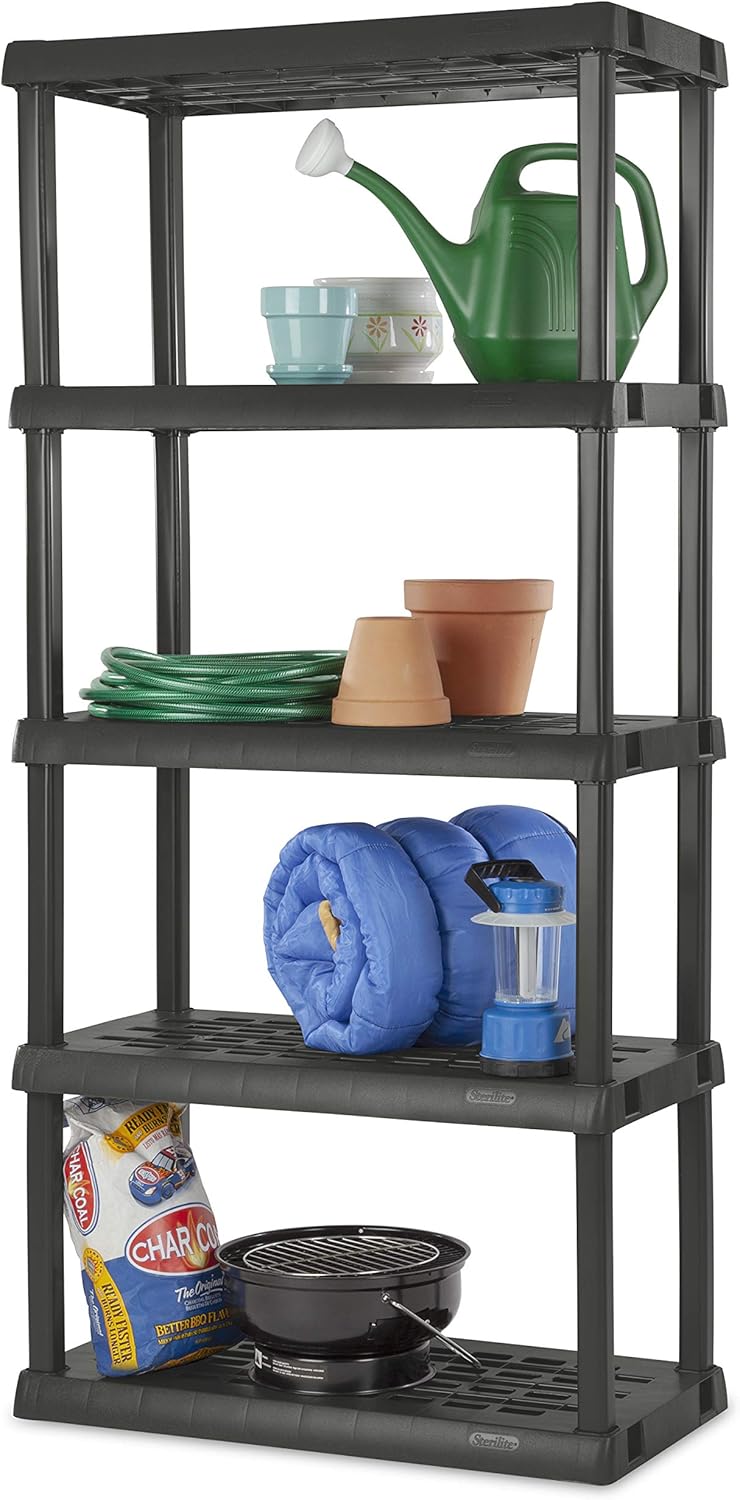 Sterilite 01553V01 5 Shelf Unit, Flat Gray Shelves & Legs, 1-Pack