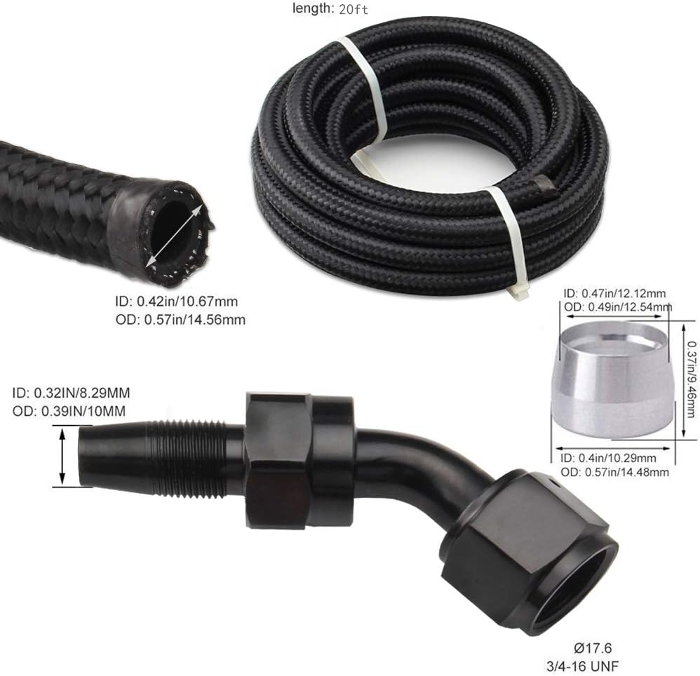 8AN Fuel Line Kit 10FT with Fittings Nylon Braided 1/2