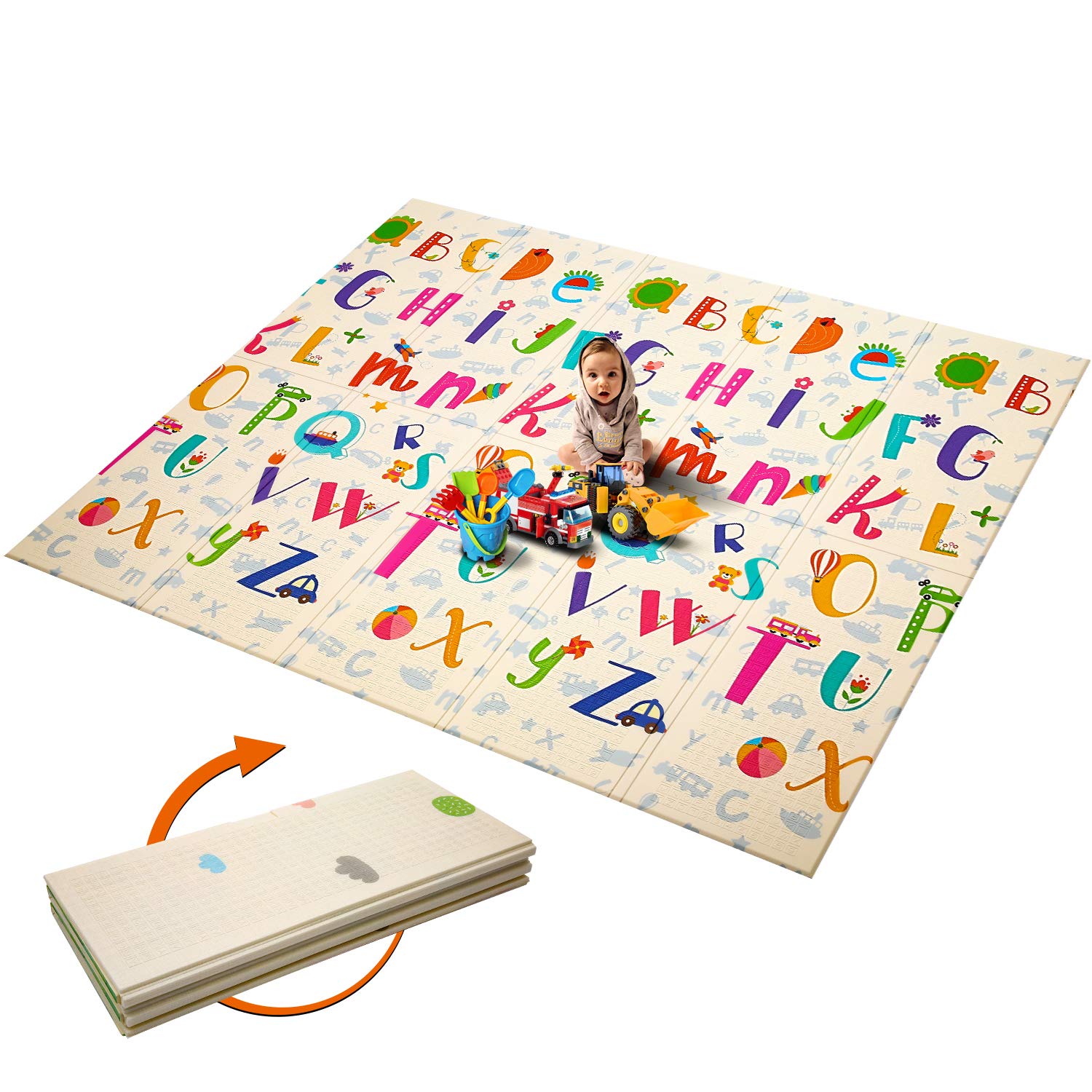 Aceshin Baby Play Mat Foam Playmat Extra Large Folding Mat Baby Crawling Mat Double Sides Kids Playmat Waterproof Non Toxic for Babies, Infants, Toddlers (Green, 78.7