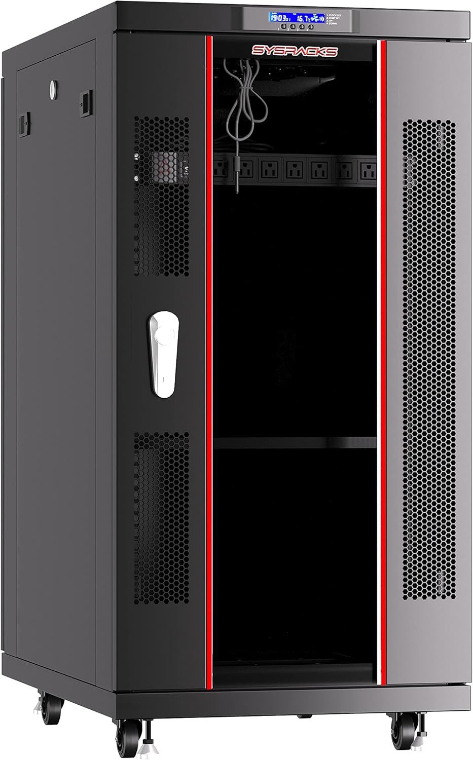 Server Rack - Locking Cabinet - Network Rack - Av Cabinet - 18 U - Rack Mount - Free Standing Network Rack- Server Cabinet - Caster Leveler - Rack Shelf - Cooling Fan - Thermostat - PDU Sysracks