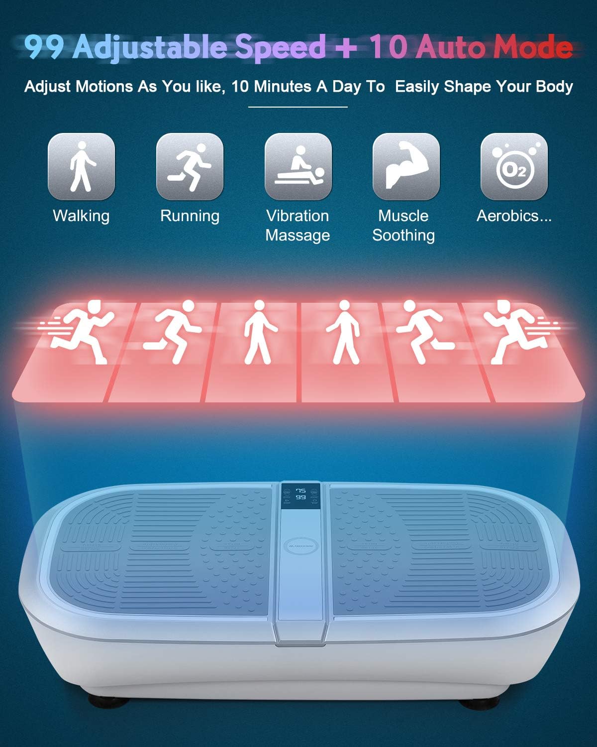 Vibrating Machine Exercise Vibration Plate Whole Body Vibration Platform Machine-99 Speed & 10 Auto Fitness Programs with Loop Bands+Resistance Bands+Remote (white-3D Vibration)