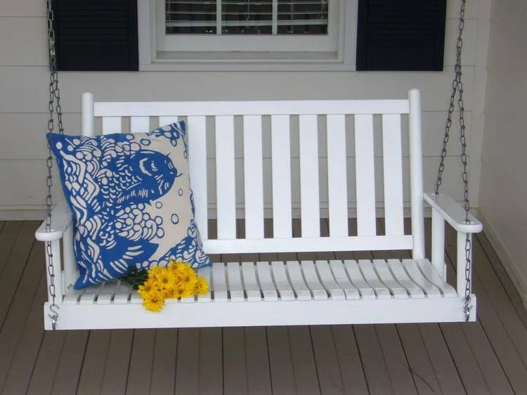 Dixie Seating Asheville 4 ft. Wood Porch Swing with Vertical Slat Back and Seat, White