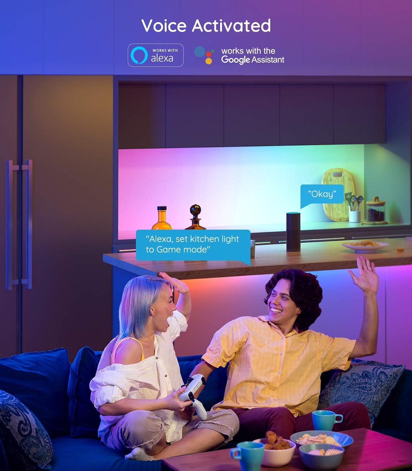 Govee 32.8ft RGBIC LED Strip Lights, WiFi Color Changing LED Lights Segmented Control, Work with Alexa and Google Assistant, Music LED Lights for Bedroom, Kitchen, Christmas Party, Waterproof 2x16.4ft Pack of 2