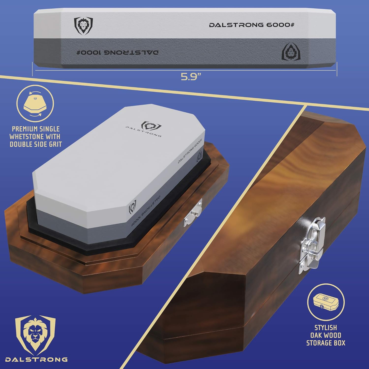 DALSTRONG Premium Portable Whetstone Set - #1000/#6000 Grit Combo Stone - Oak Storage & Carrying Box- Top-Grade Corundum - Thick - Ultra-Durable Pack of 2