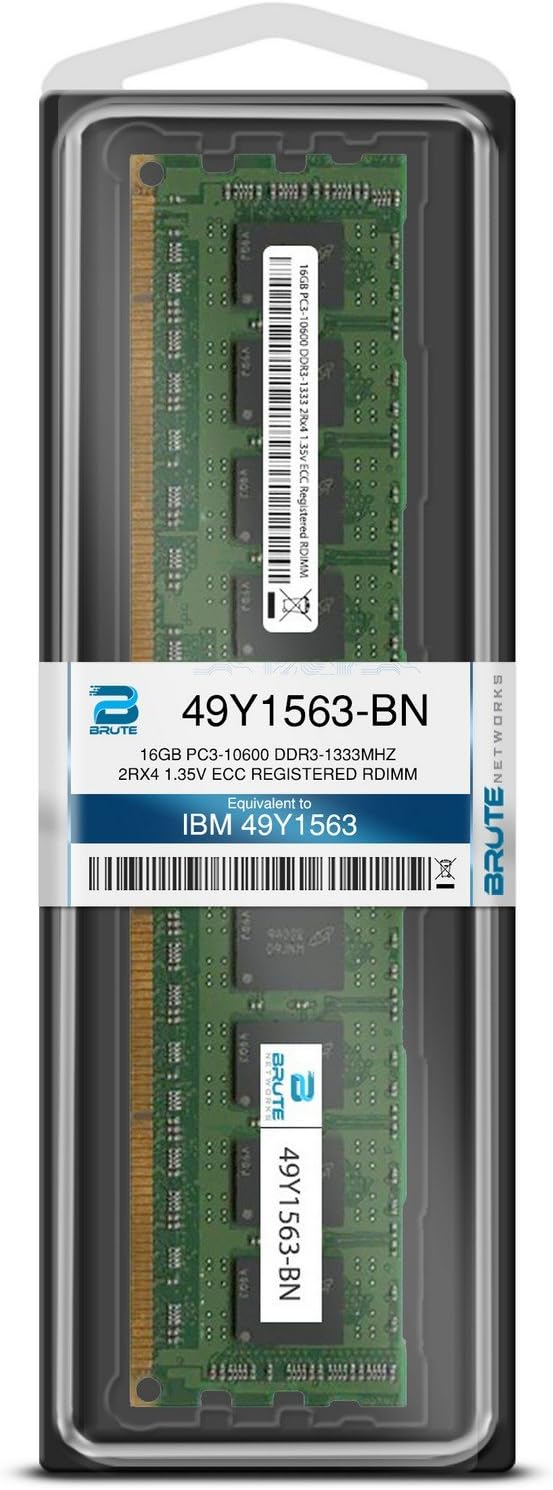 Brute Networks 49Y1563-BN - 16GB PC3-10600 DDR3-1333Mhz 2Rx4 1.35v ECC Registered RDIMM (Equivalent to OEM PN # 49Y1563) Pack of 2