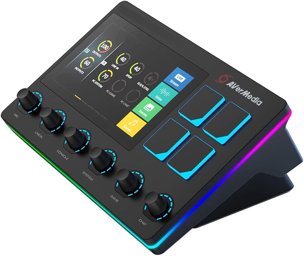AVerMedia Live Streamer AX310 - Live Production Controller and 6 Track Audio Mixer with IPS Touch Screen, Trigger Actions on OBS, Streamlabs, Spotify