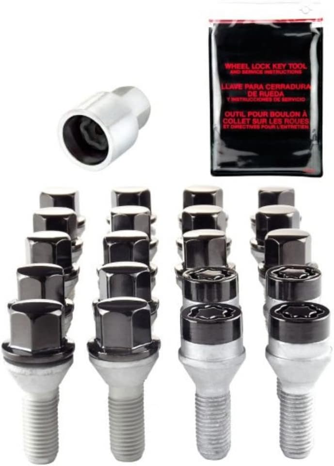 McGard Hex Lug Bolt Install Kit Compatible With BMW 535i GT/550i GT 2010 Cone Seat Bolt | 5 Lug | With Locks | M12X1.5 / 17mm Hex / 25.5mm Shank Length | Black