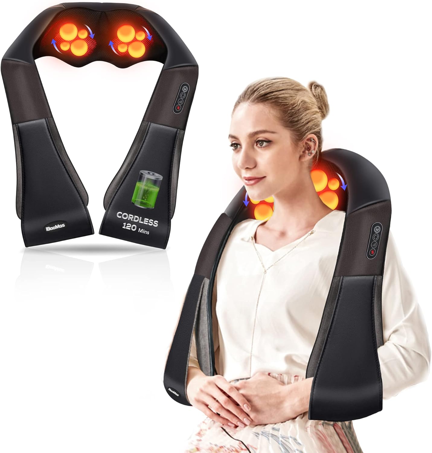Cordless Neck Massager, Portable Massagers for Neck and Back, Shiatsu Neck and Back Massager with Heat, Electric Kneading Shoulder Massager - 3 Massage Intensity | Muscle Pain Relief | Ideal Gift