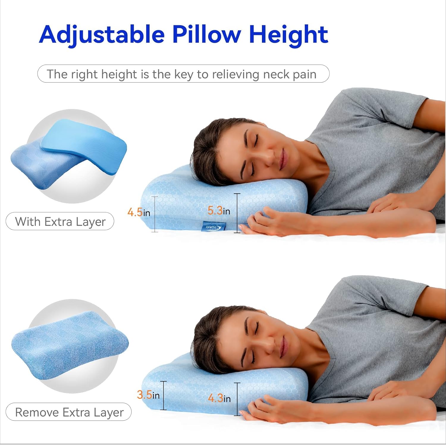 Inight Memory Foam Pillows 2 Pack, Cervical Pillow for Neck Pain, Adjustable Contour Pillows for Back & Side Sleeper, Standard, CertiPUR-US