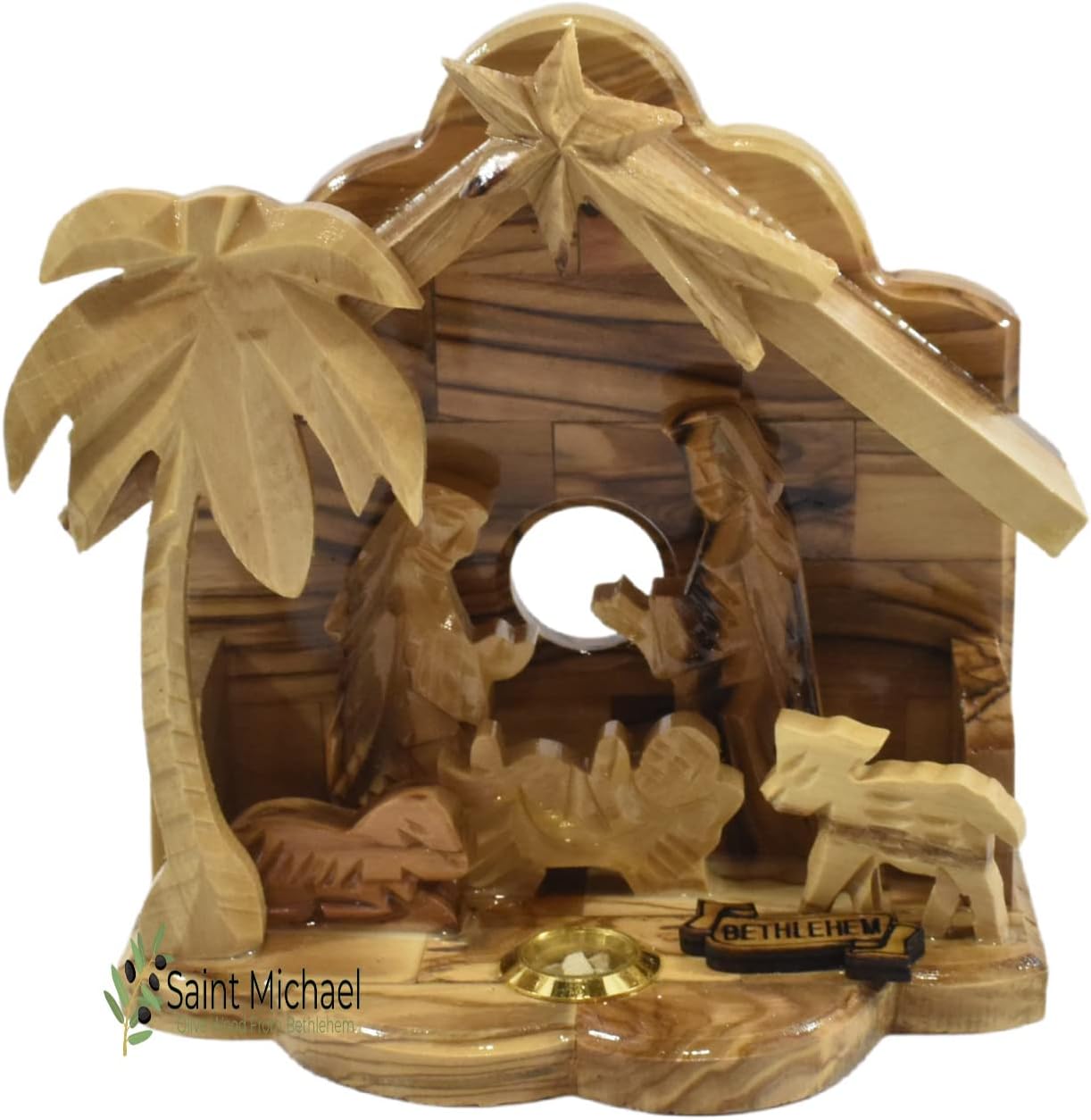 Bethlehem Nativity Set for Christmas Indoor, Olive Wood Nativity Scene Made in Bethlehem The Holy Land, Christmas Decor Pack of 2