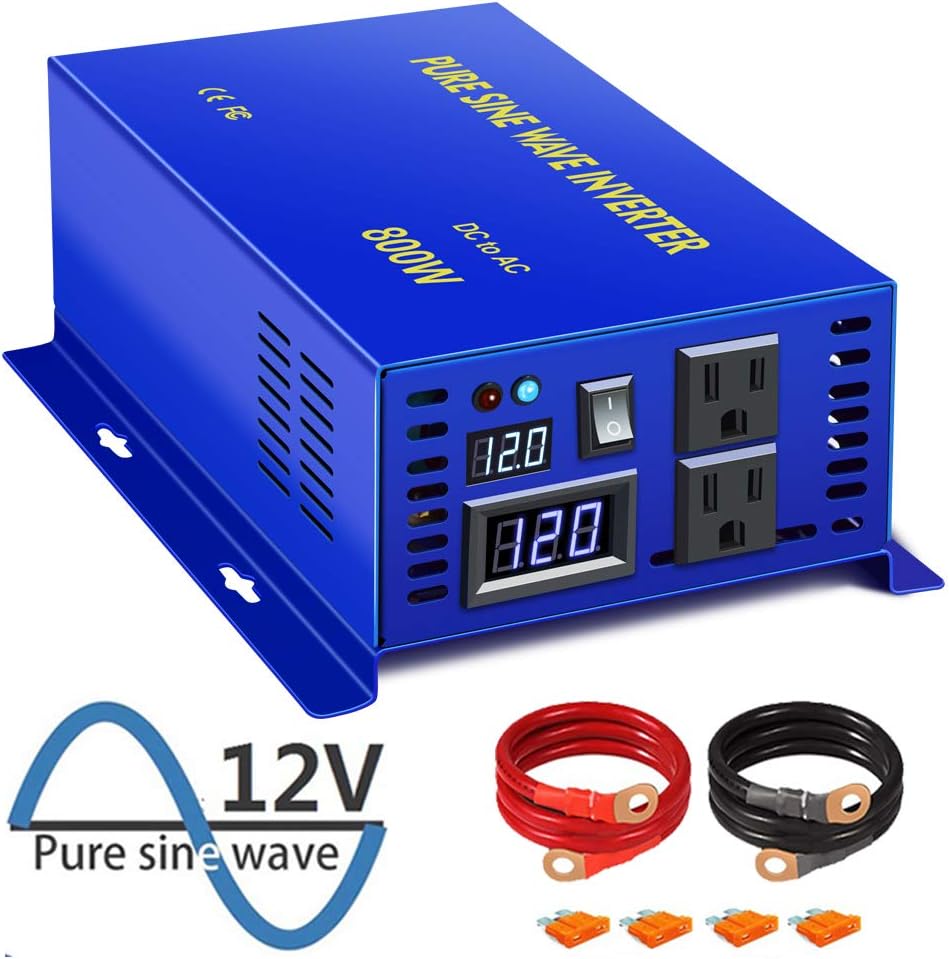 XYZ INVT 800W Pure Sine Wave Inverter 12v to 110v 120v,12 Volt Power Inverter dc to ac Inverter 800 watt Surge 1600w (800W12V)
