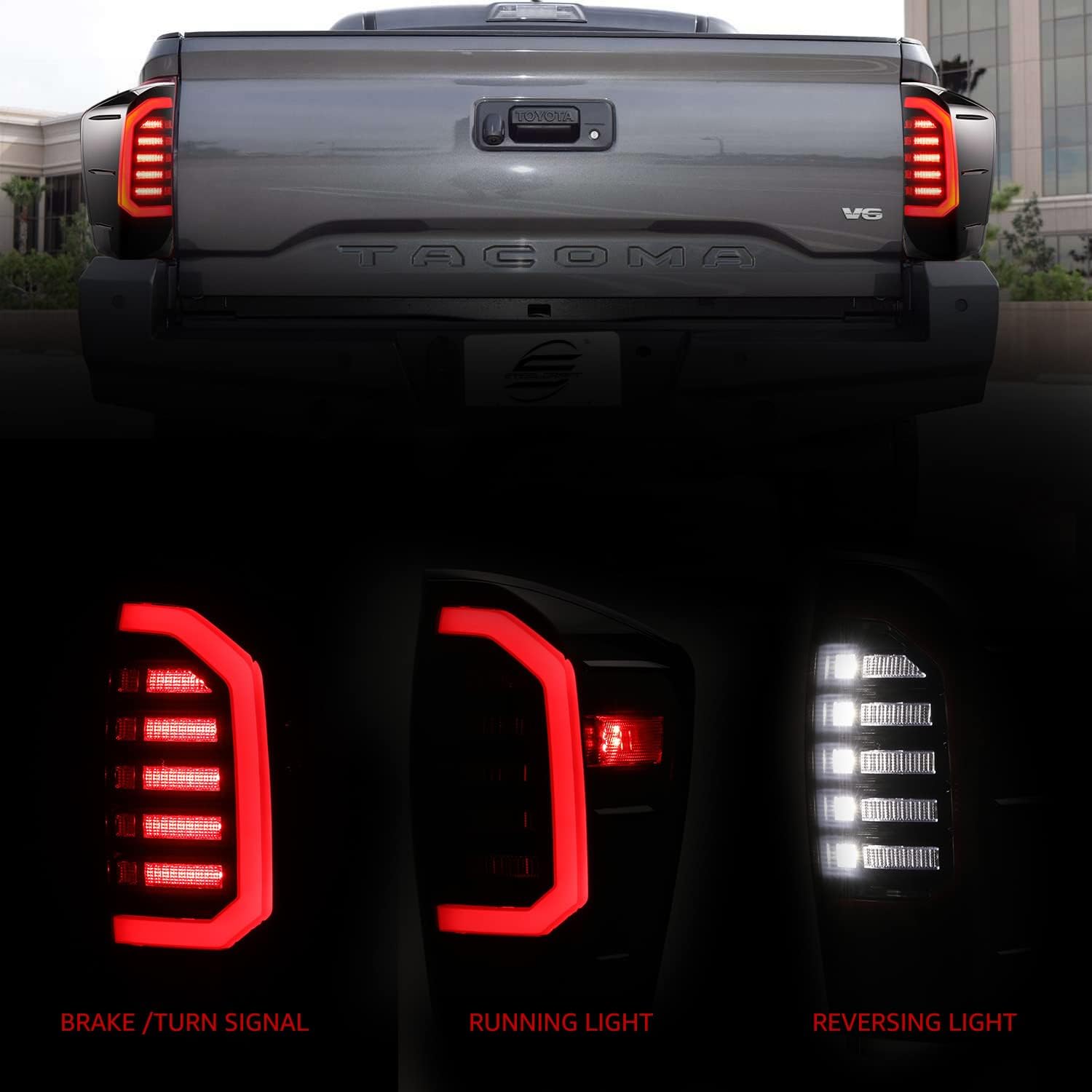 HAKA TOUGH LED Tail Lights for Toyota Tacoma 2016 2017 2018 2019 2020 2021 2022 Black Housing Smoked Lens Pickup Truck Taillights Brake Rear Lamps Assembly Accessories,Passenger & Driver Side