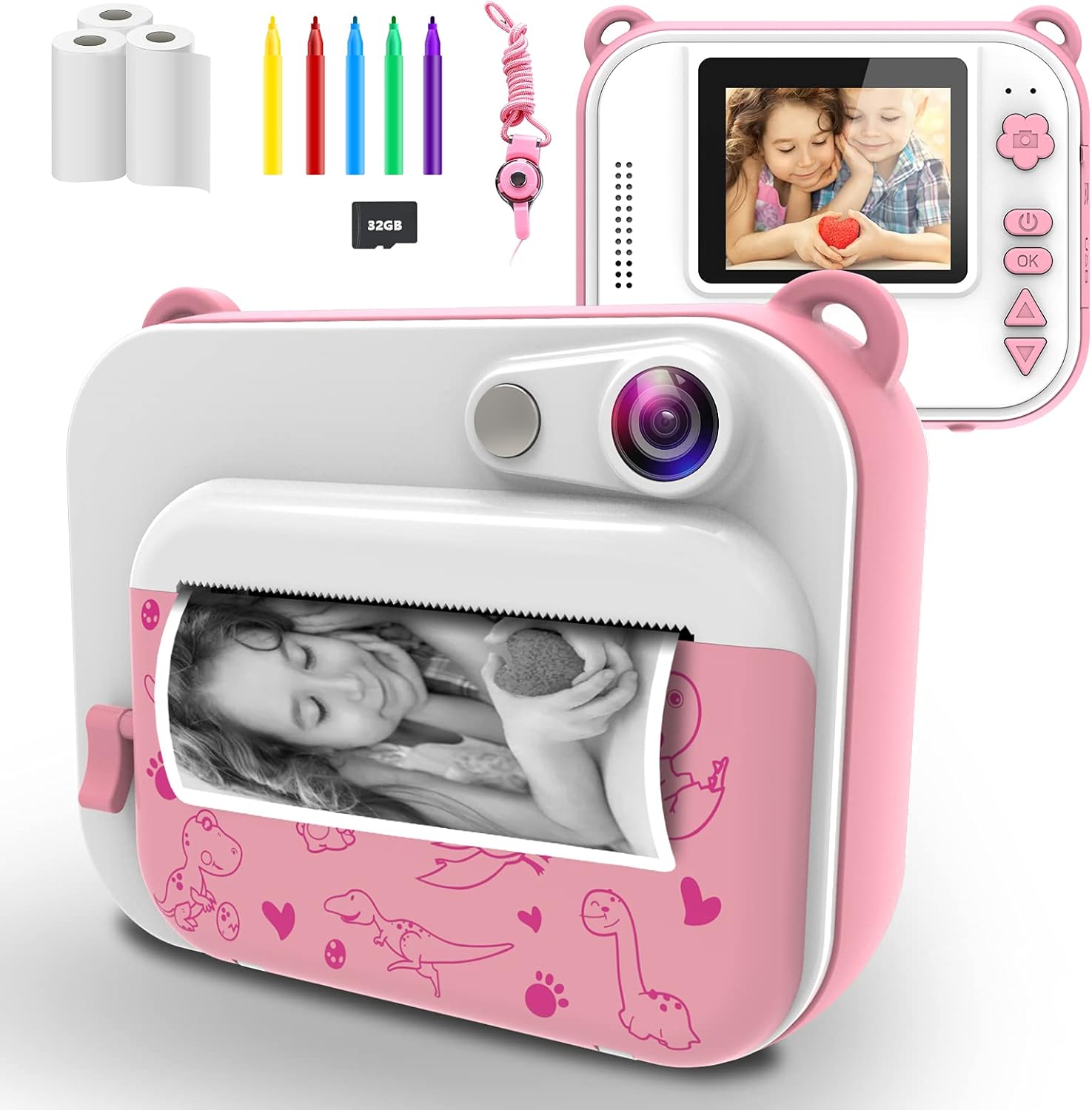 USHINING Instant Print Camera for Kids, 12MP Digital Camera for Kids Aged 3-12 Ink Free Printing 1080P Video Camera for Kids with 32GB SD Card,Color Pens,Print Papers (Blue) Pack of 2