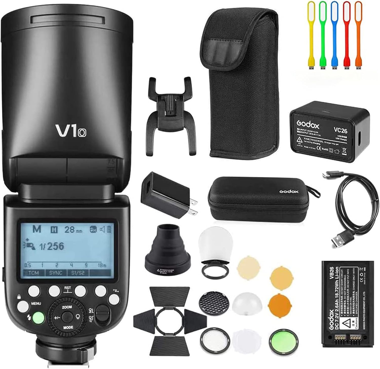 Godox V1-O TTL Flash Speedlite 76WS GN92 2.4G High-Speed Sync 1/8000s 2600mAh Li-ion battery Round head Camera Speedlight with Godox AK-R1 Accessories Kit Compatible for Olympus Panasonic Cameras