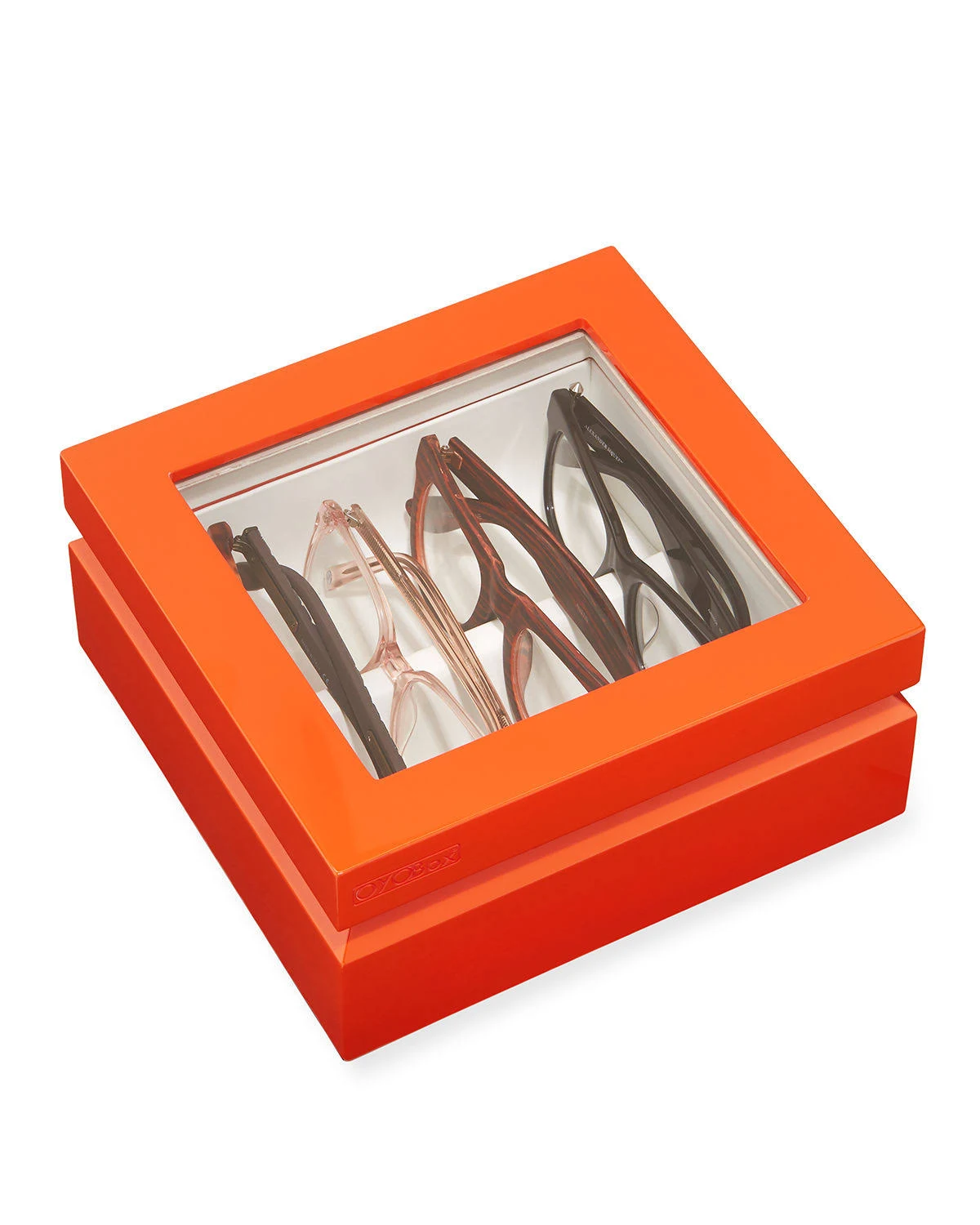 OYOBox Luxury Eyeglass Eyewear Unisex Mini Orange Lacquer Finish Wooden Organizer Box