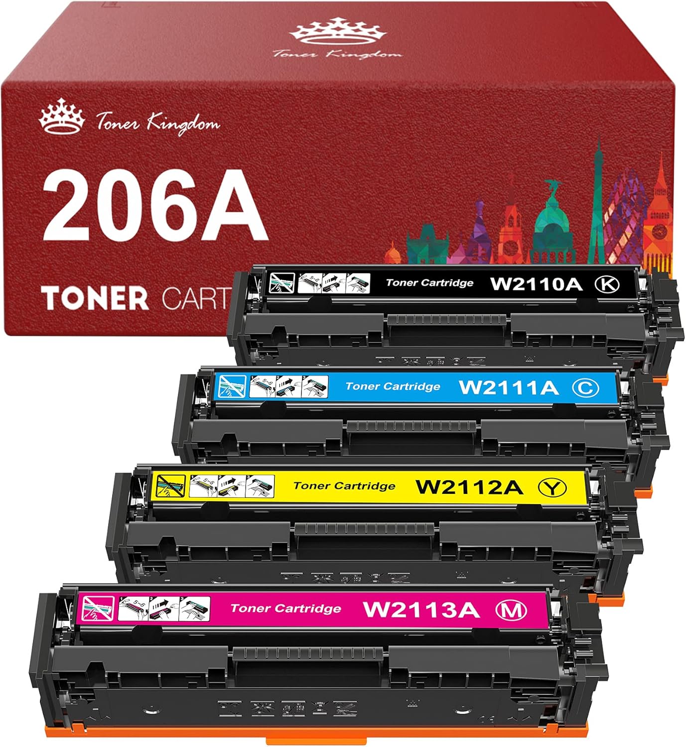 Toner Kingdom Compatible Toner Cartridge Replacement for HP 206A 206X W2110A W2110X for HP Color Pro M255dw MFP M283fdw M283cdw M283 M255 Printer (Black Cyan Yellow Magenta, 4-Pack)