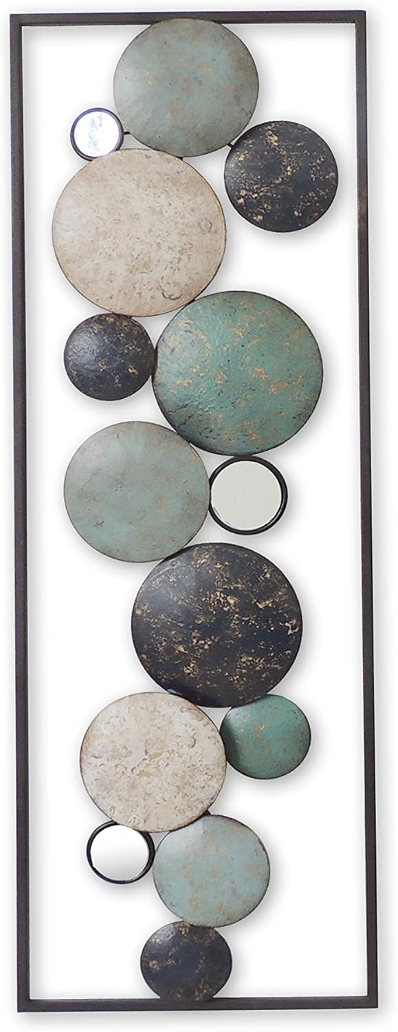 All American Collection New Aluminum/Metal Wall Decor with Frame (Circles Earth Colors) Pack of 2