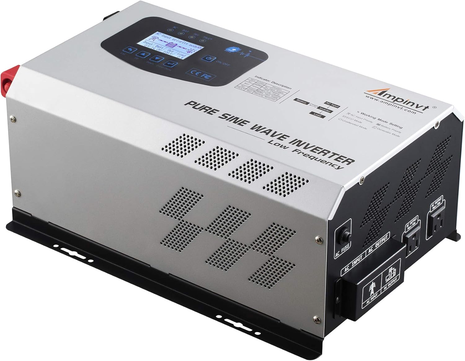 3000W Peak 9000W Pure Sine Wave Power Inverter DC 24V AC to 120V with Battery AC Charger ,Off Grid Solar Inverter, Low Frequency RV Inverter