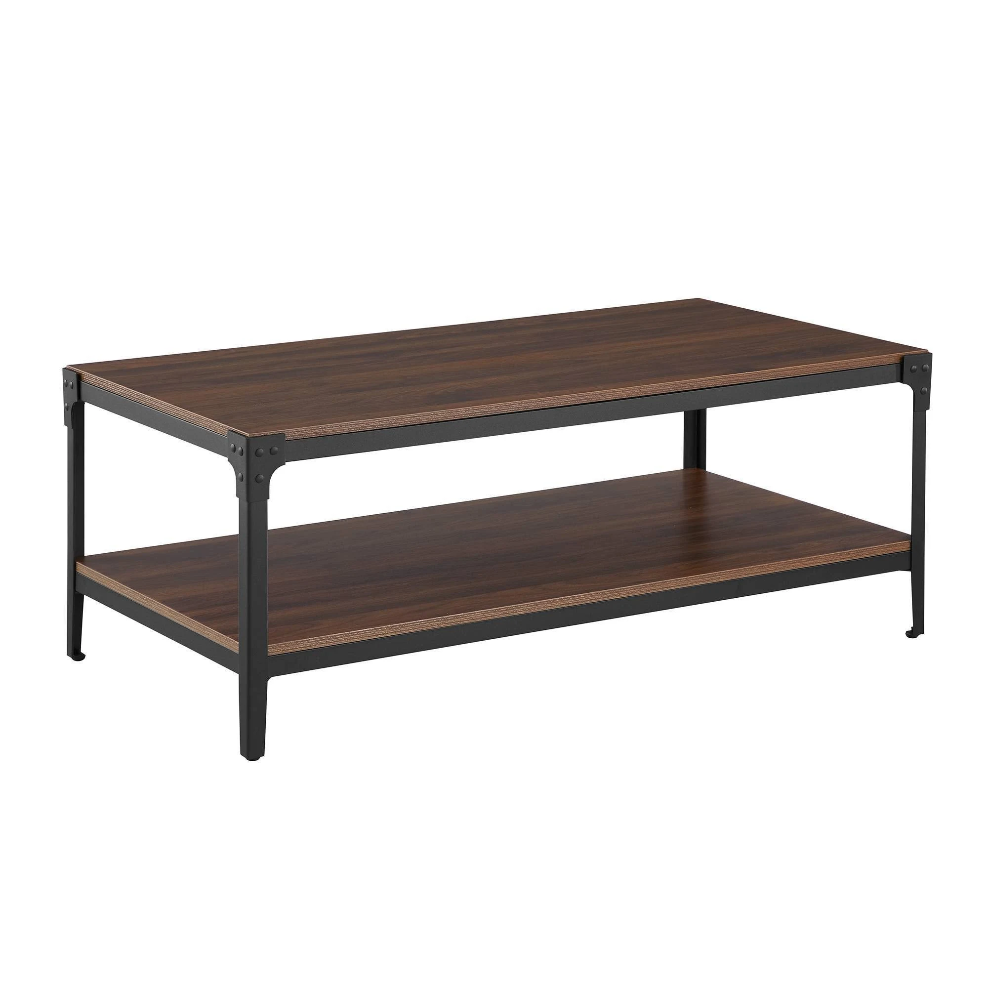 Urban Industrial Angle Iron Wood Coffee Table Dark Walnut - Saracina Home