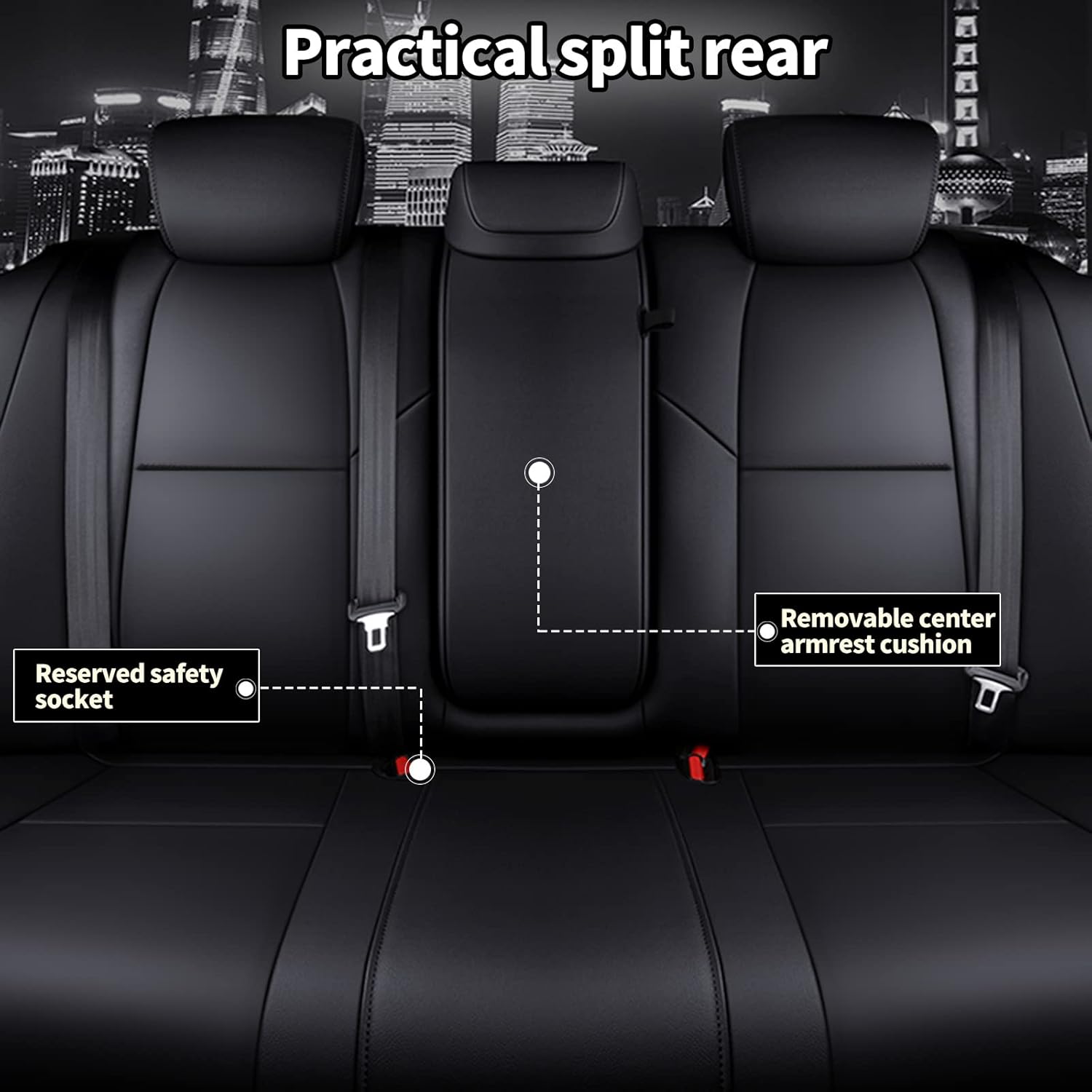 AOMSAZTO Custom Fit for Honda 2018 2019 2020 2021 2022 Accord Faux Leather Car Seat Covers Full Set Compatible Airbag Accord Seat Protector Black (Rear Headrest Conjoined)