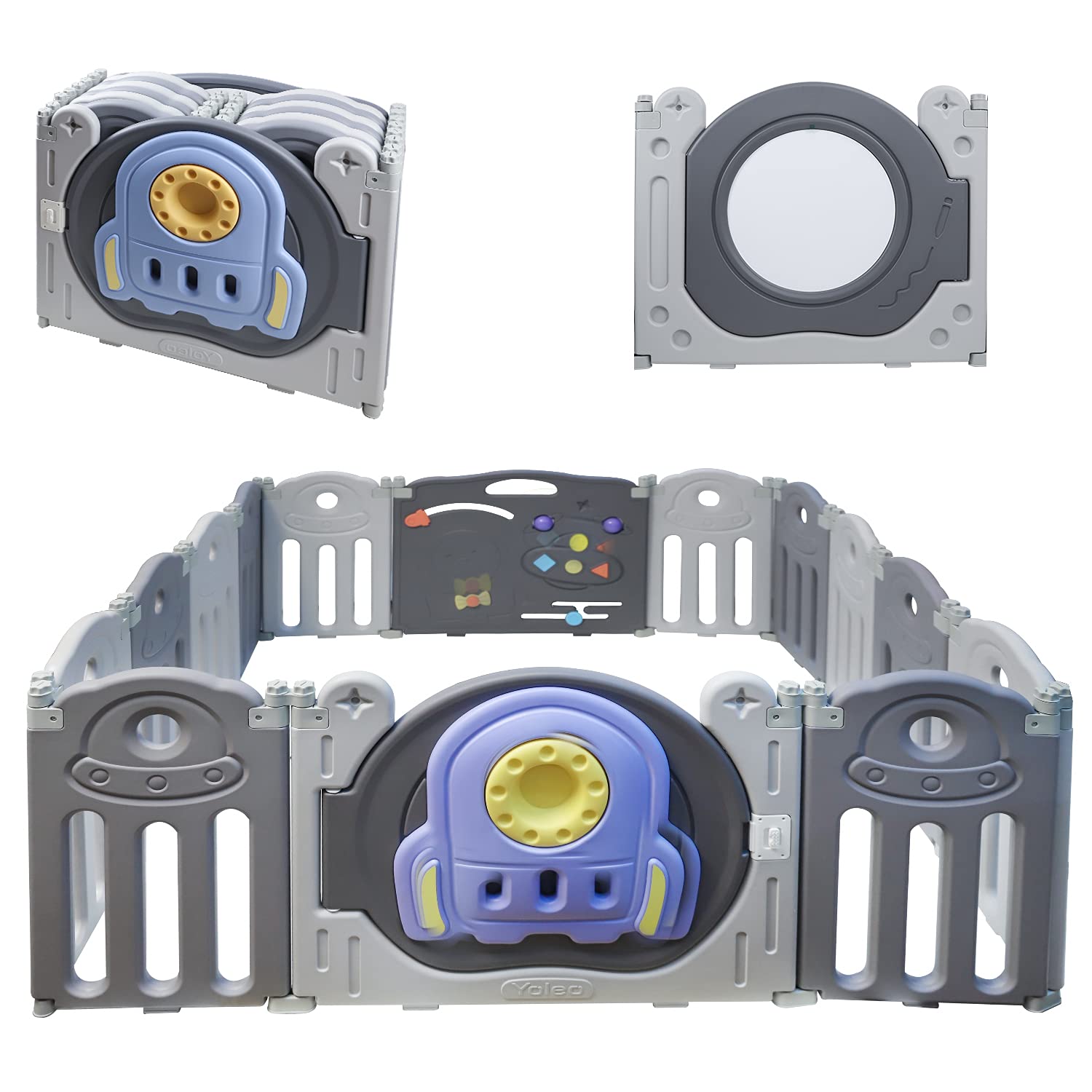 Yoleo Baby Playpen Foldable Play Yards with Drawing Board Portable, Lockable Upgraded Sturdy Playground Fences for Crawling Kids Colorful Activity Space14 Panels Multi-Color