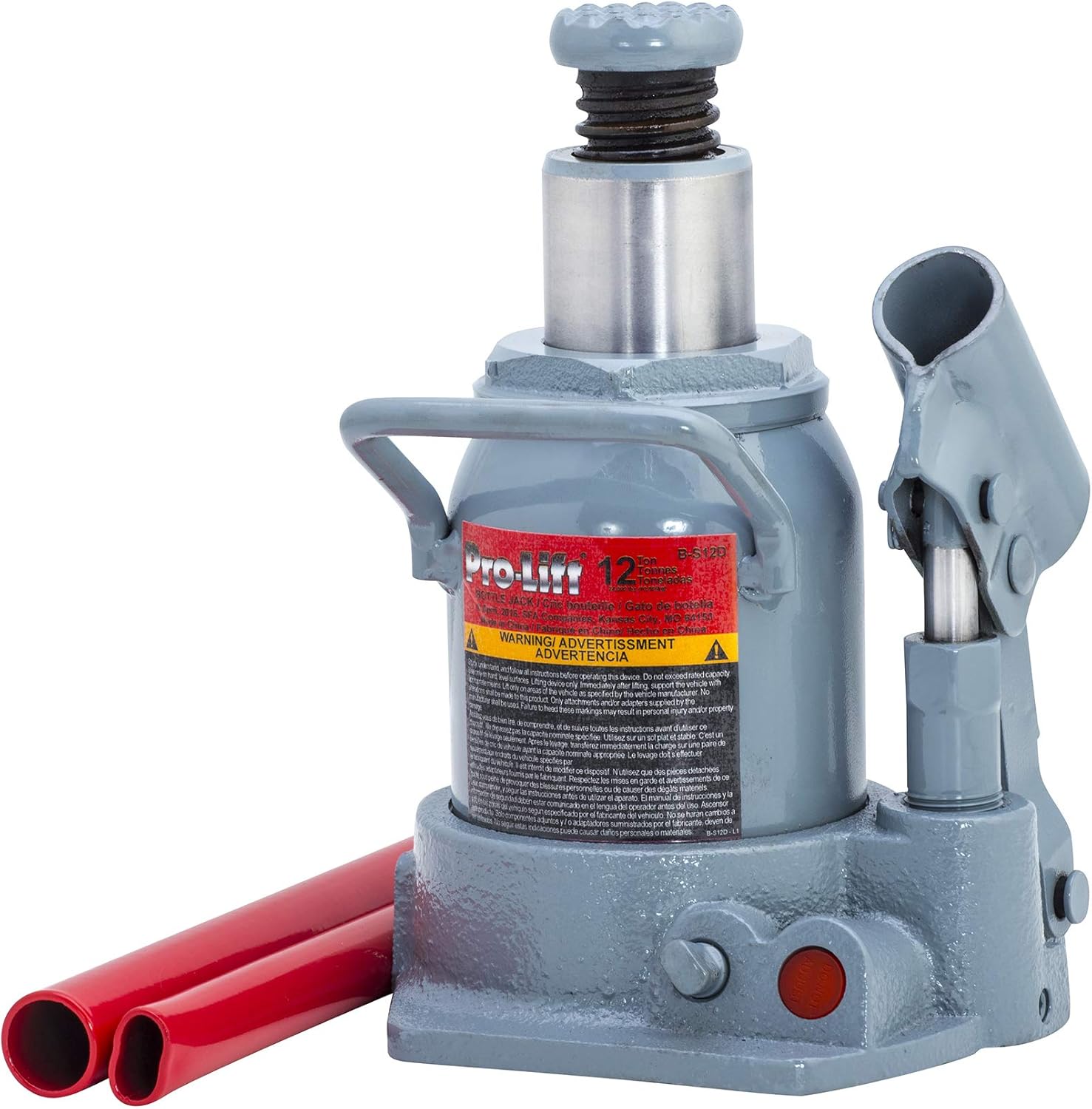 Pro-LifT B-S12D Grey Hydraulic Bottle Jack - 12 Ton Capacity