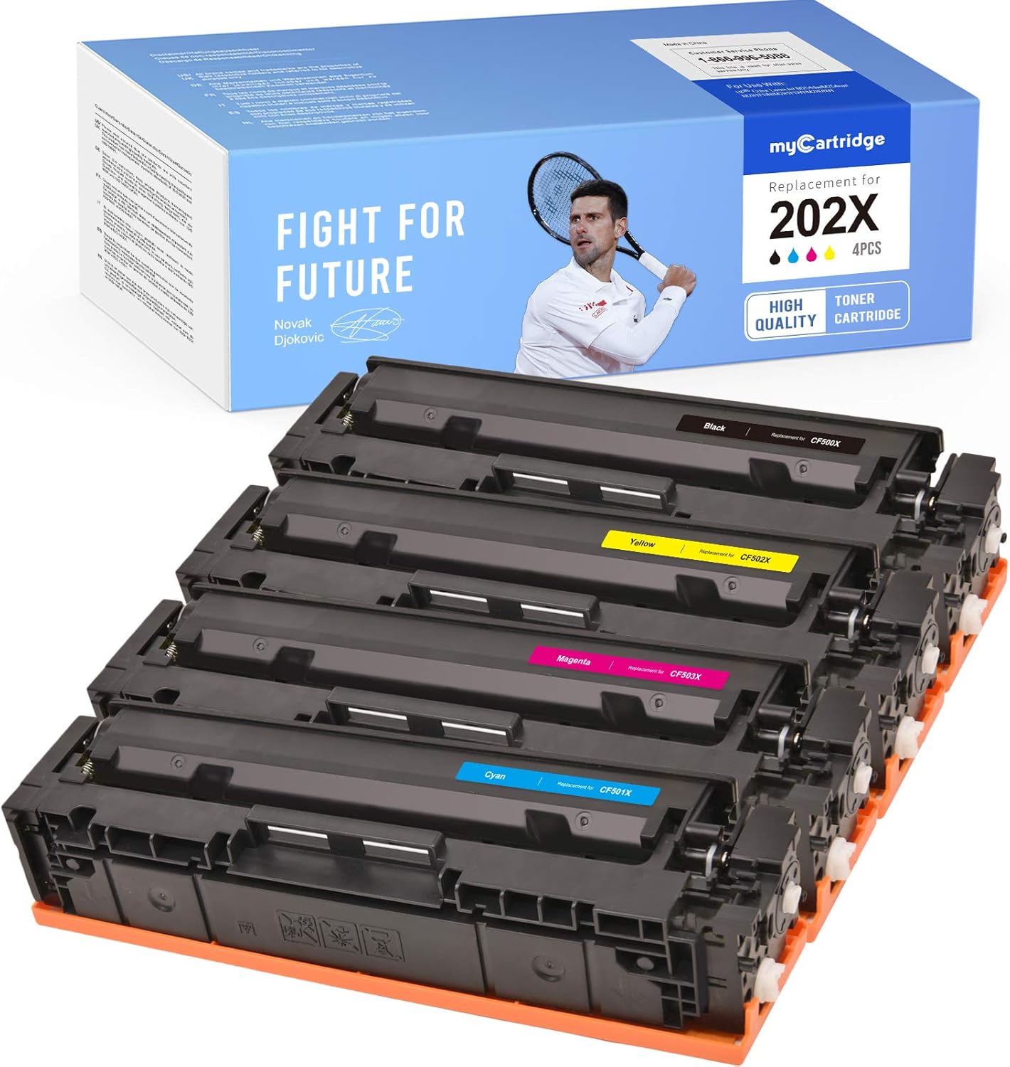 MYCARTRIDGE Compatible Toner Cartridge Replacement for HP 202X CF500X 202A CF500A M281fdw M254dw fit with M281cdw M254dn M254nw M281 M254(1 Black, 1 Cyan, 1 Magenta, 1 Yellow) 4-Pack Pack of 2