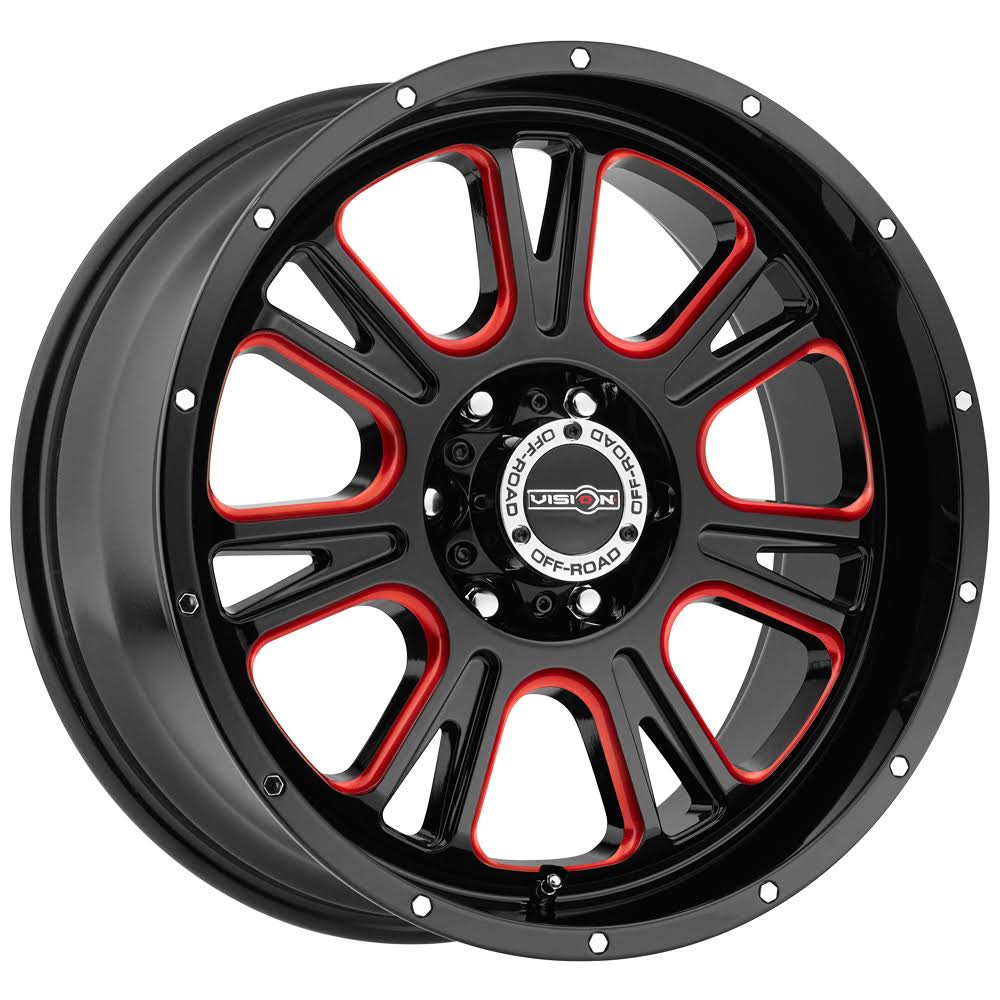 Vision 399 Fury 18x8.5 6x139.7 +25mm Black/Milled/Red Wheel Rim