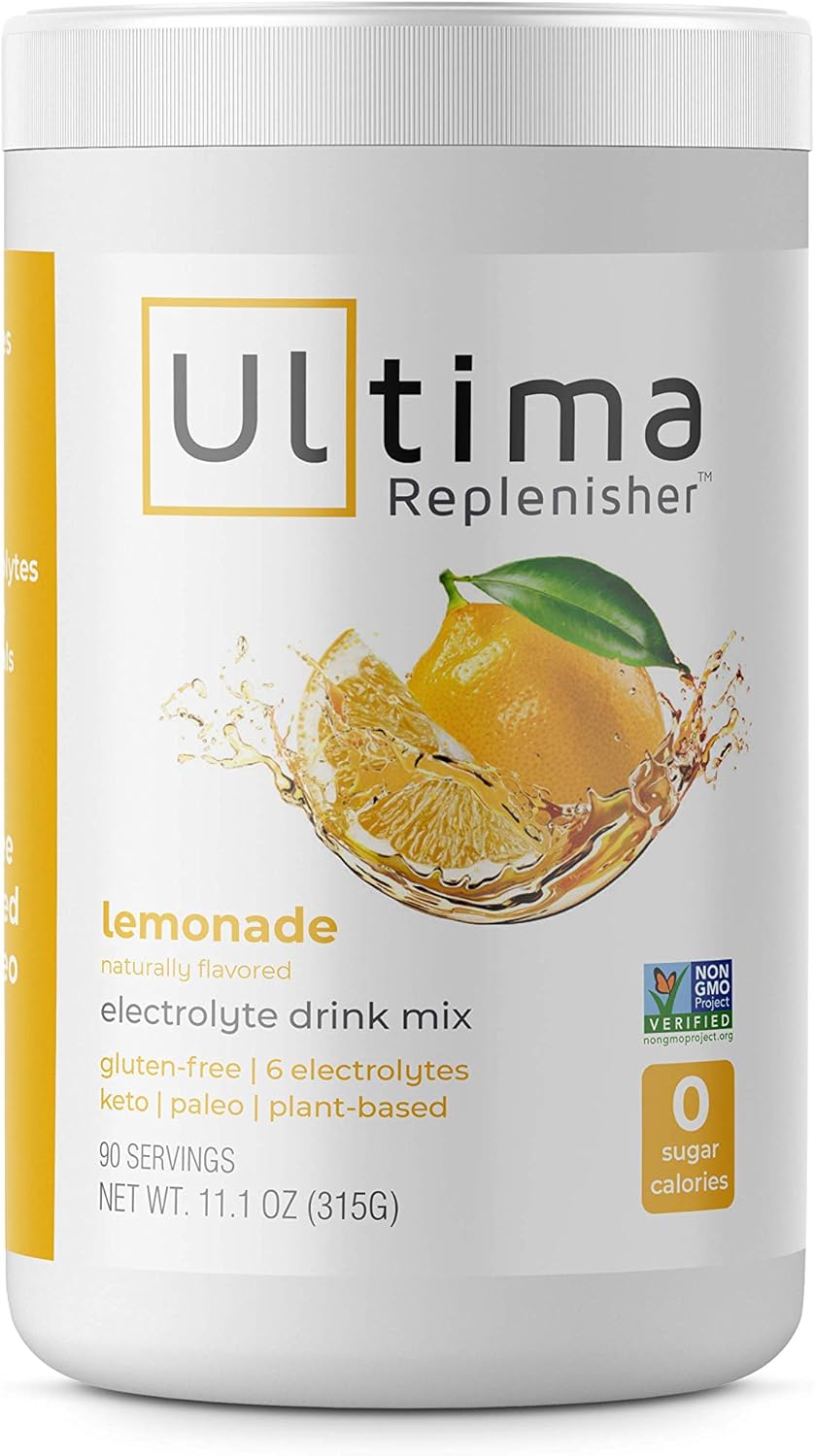 Ultima Hydrating Electrolyte Powder, Lemonade, 90 Servings, no Sugar, 0 Carbs or Calories, Keto, Gluten-Free, Paleo, Non-GMO, Vegan, with Magnesium, Potassium, Calcium, 11.1 Ounce (Pack of 1) Pack of 2