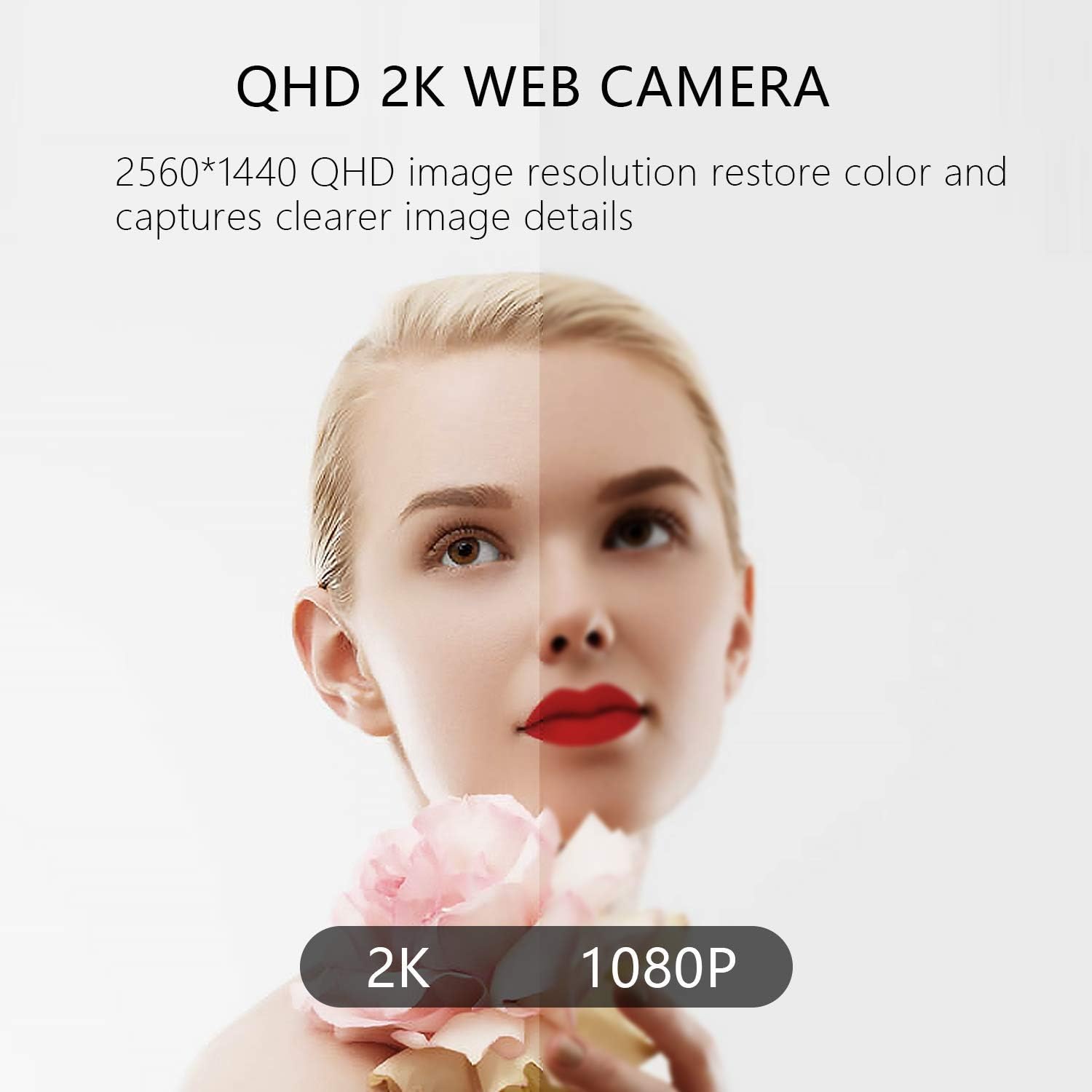 2K Webcam with Microphone, Walfront Web Camera with Privacy Cover for PC Laptop Desktop, Plug and Play Computer Camera for Windows Mac OS, Video Conference, Gaming, Online Classes and Streaming