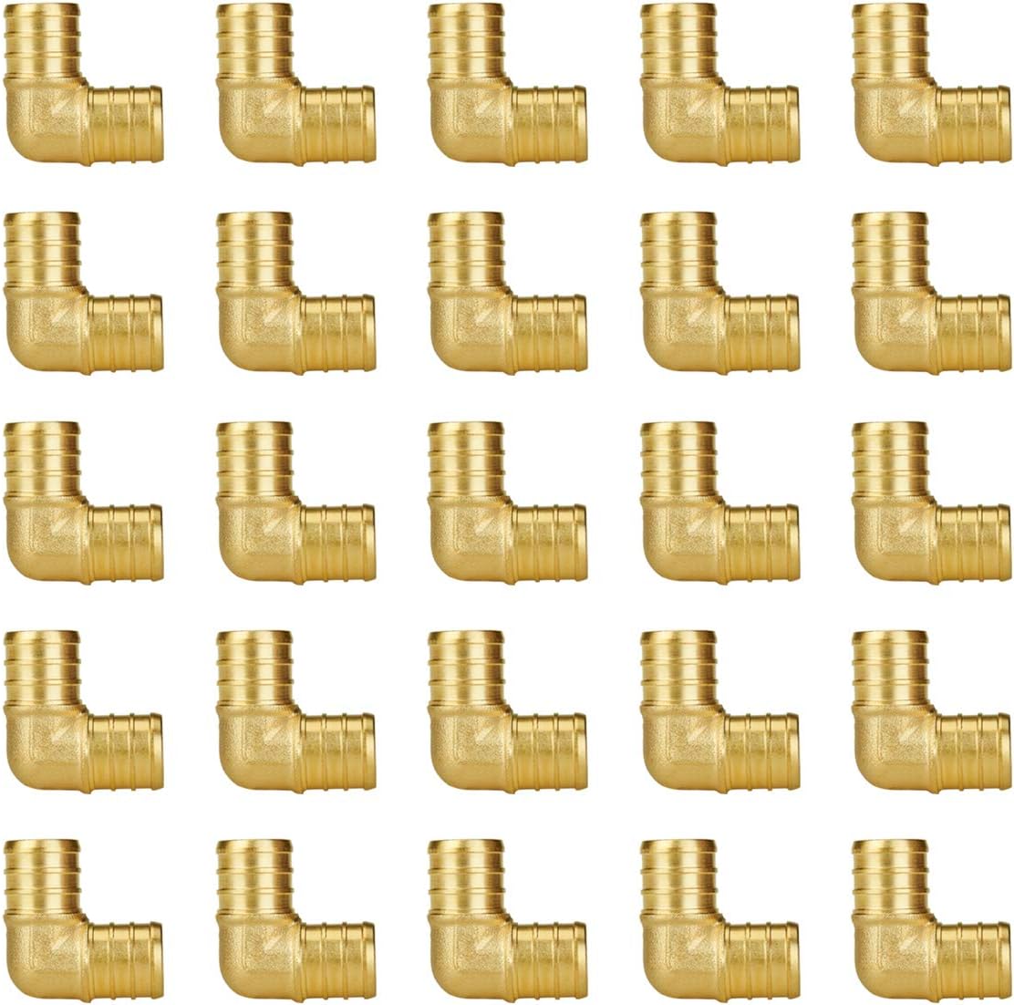 SUNGATOR (25-Pack) 3/4 Inch 90 Degree Elbow PEX Fittings, Lead Free Brass Crimp for PEX Pipe in Plumbing Jobs