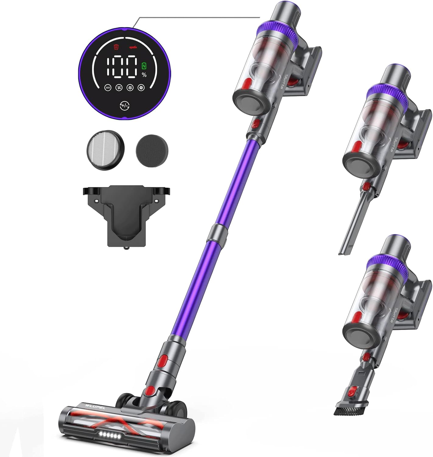 Cordless Vacuum Cleaner, 33Kpa Stick Vacuum Cleaner, 400W Handheld Vacuum with LED Touch Screen, 50mins Runtime for Pet Hair, Carpet and Hardwood Floor